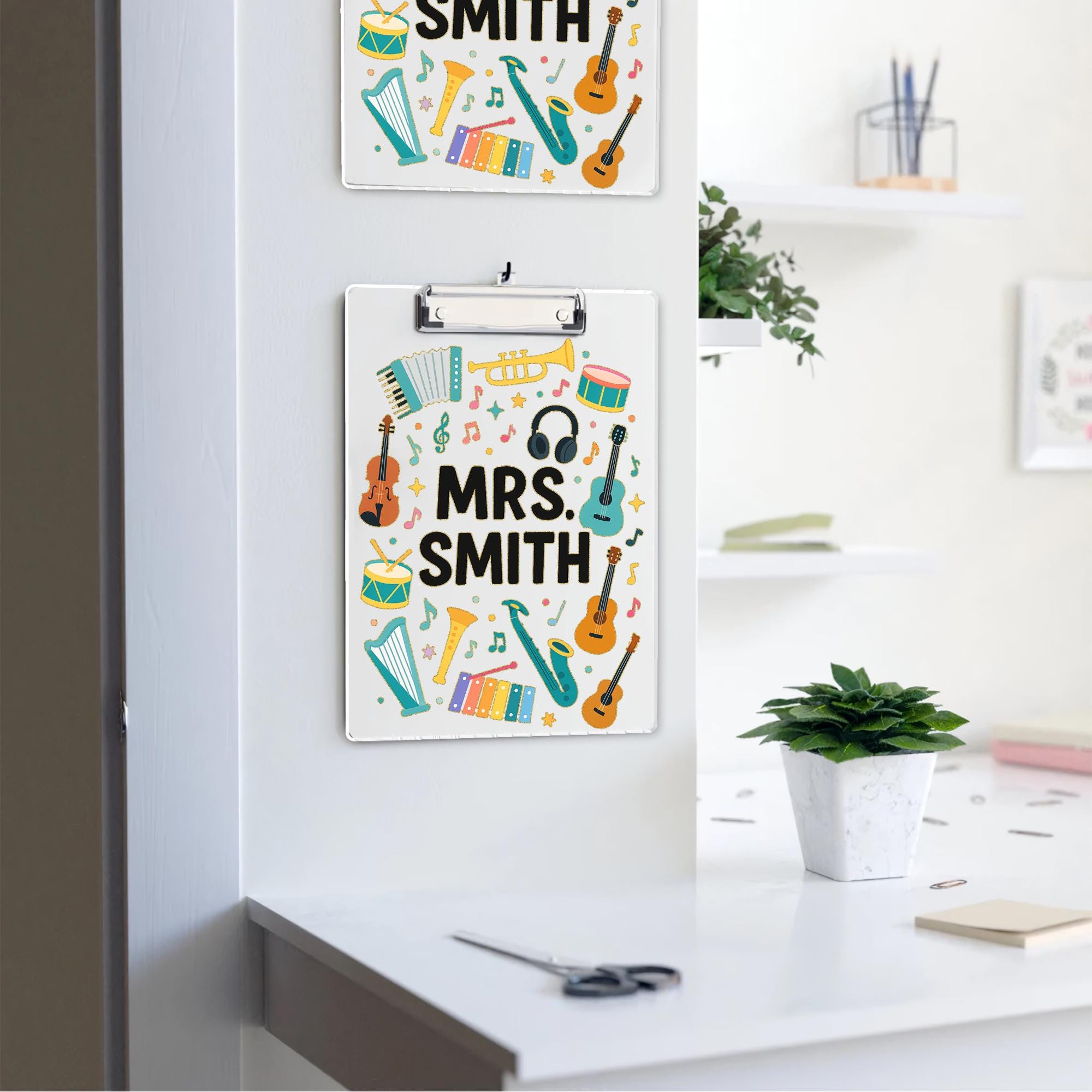 Custom Music Teacher Clipboard, Personalized Back to School Gift, Instrument Design Clipboard, Classroom Supply for Educators