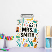 Custom Music Teacher Clipboard, Personalized Back to School Gift, Instrument Design Clipboard, Classroom Supply for Educators