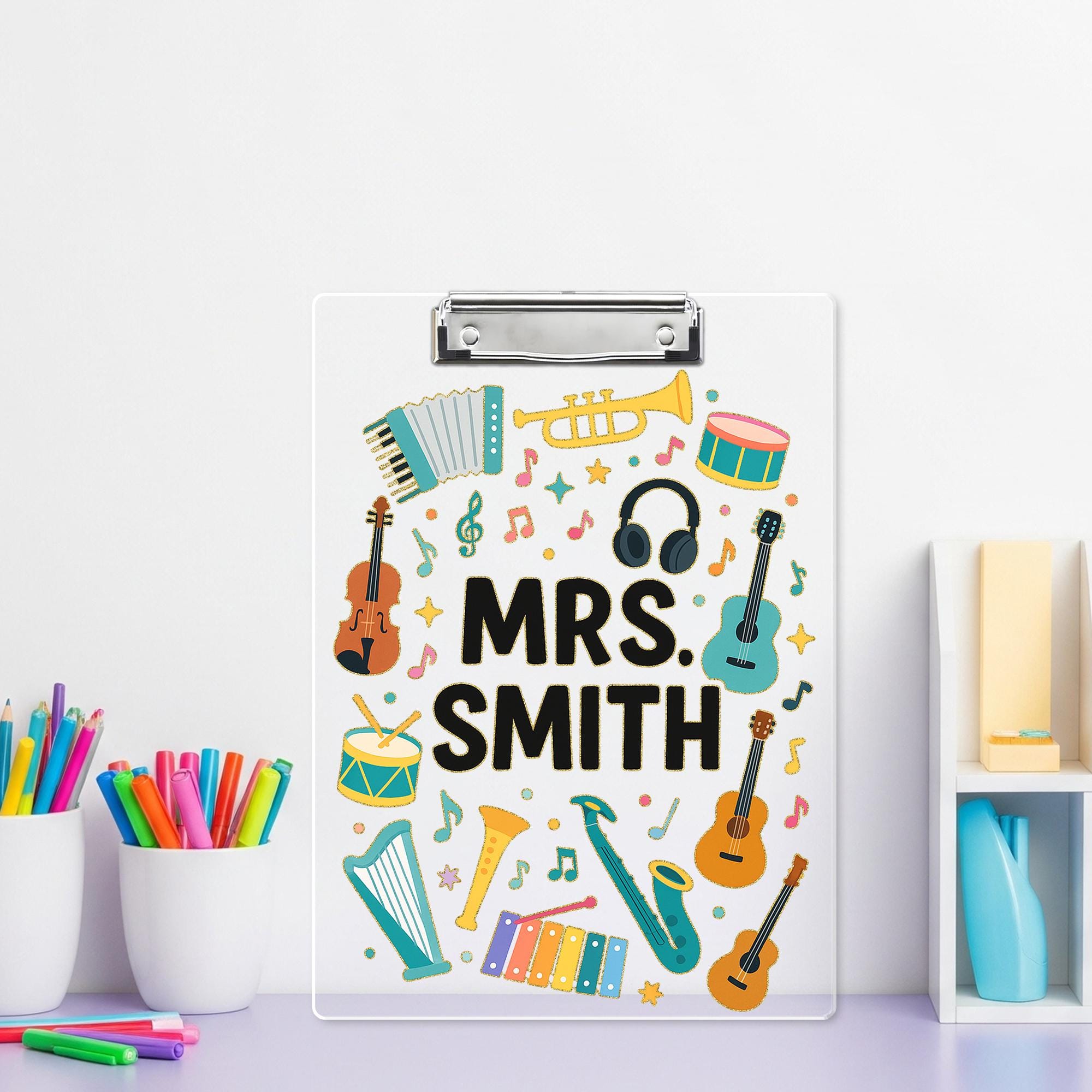 Custom Music Teacher Clipboard, Personalized Back to School Gift, Instrument Design Clipboard, Classroom Supply for Educators
