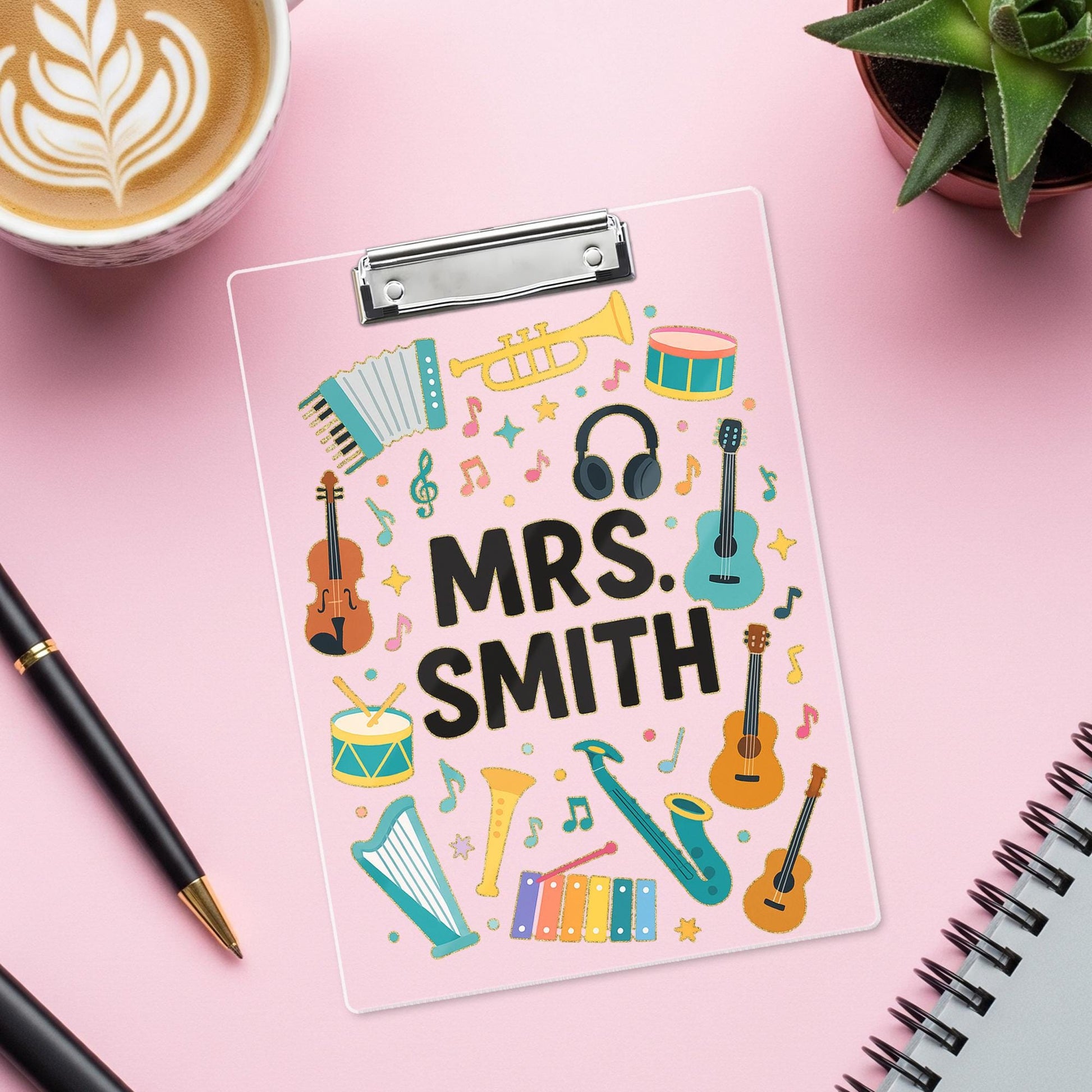 Custom Music Teacher Clipboard, Personalized Back to School Gift, Instrument Design Clipboard, Classroom Supply for Educators