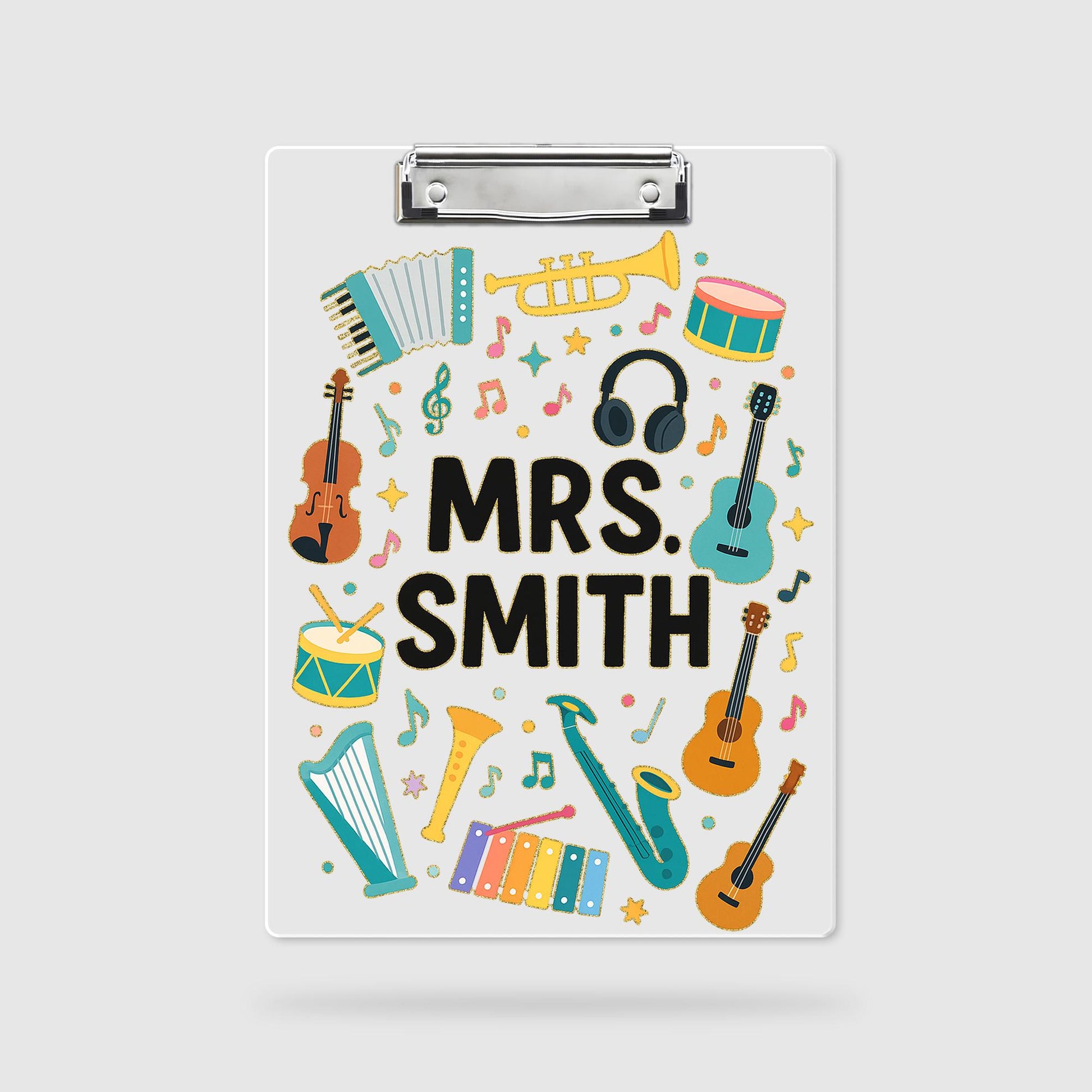 Custom Music Teacher Clipboard, Personalized Back to School Gift, Instrument Design Clipboard, Classroom Supply for Educators