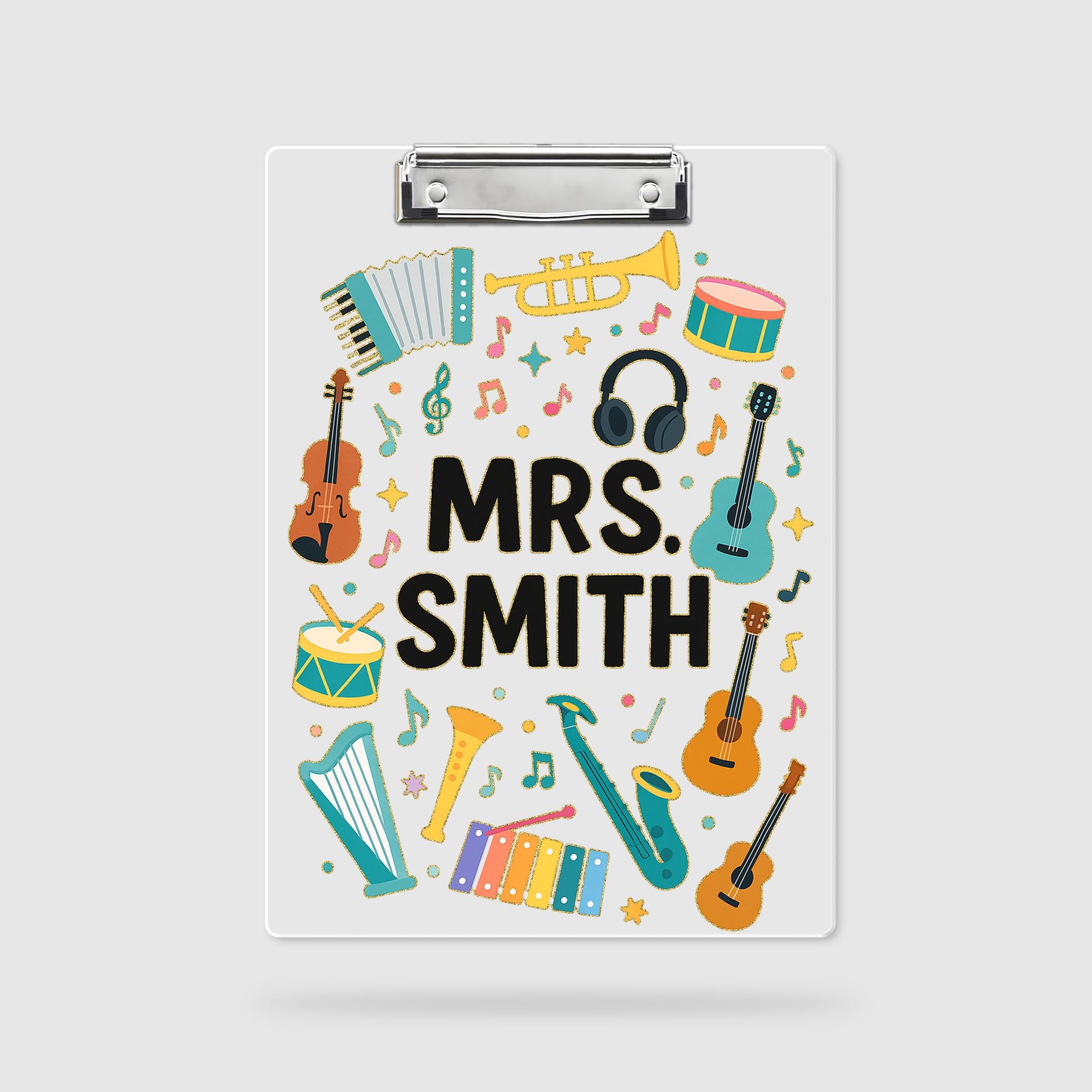 Custom Music Teacher Clipboard, Personalized Back to School Gift, Instrument Design Clipboard, Classroom Supply for Educators