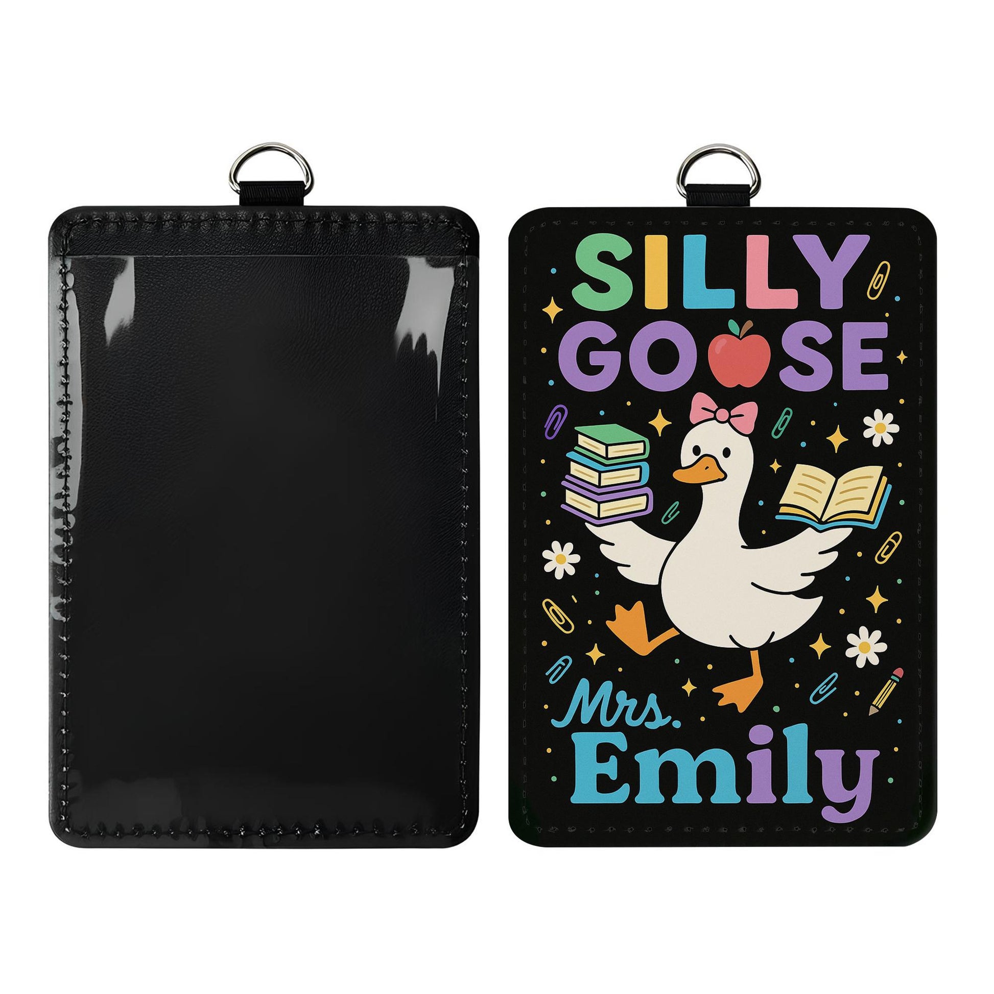 Silly Goose Teacher Badge Holder, Custom Leather ID Tag, Funny Back to School Lanyard, Personalized Classroom Name Card