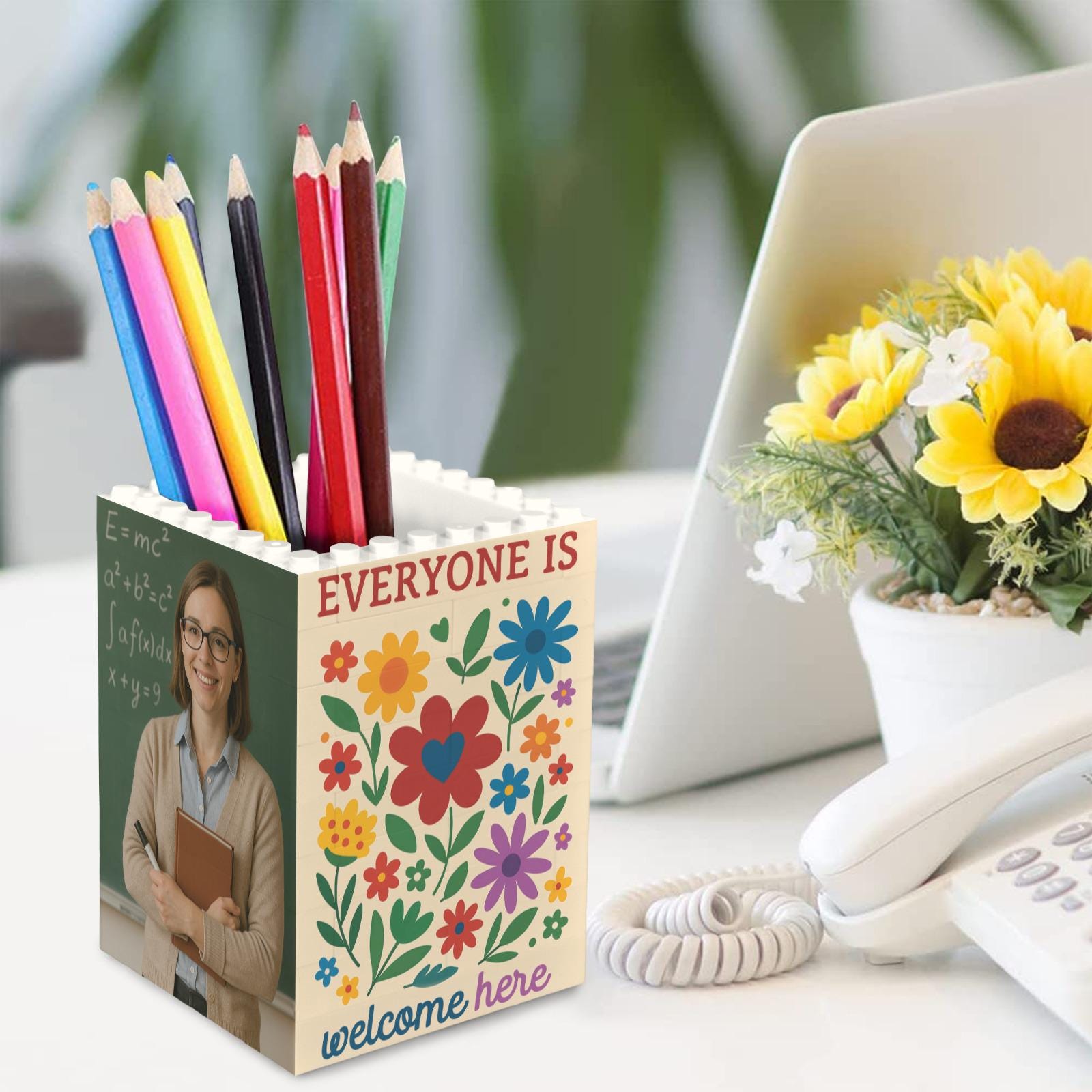 Personalized Math Teacher Pencil Holder - Custom Brick Pot - Back to School Gift - Teacher Appreciation Desk Organizer, Classroom Decor
