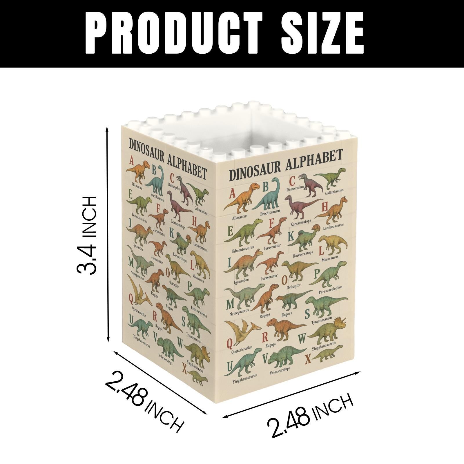 Dinosaur Alphabet Pencil Holder - Building Brick Desk Organizer - Kids Back to School Gift - Dino Classroom Decor Learning Gift for Teacher