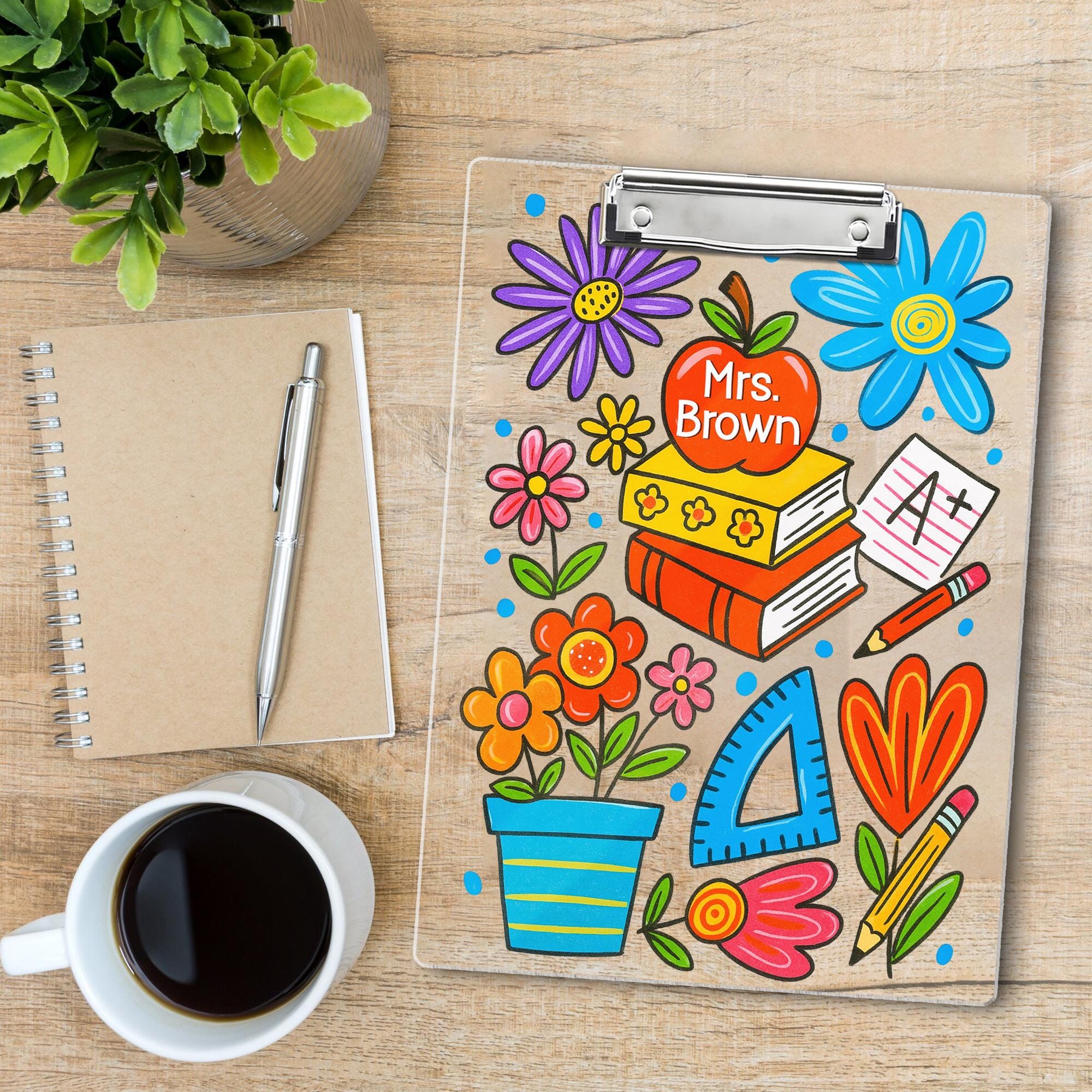 Personalized Teacher Clipboard, Colorful Floral Classroom Supplies Design, Custom Gift for Back to School or Appreciation Gift for Teachers