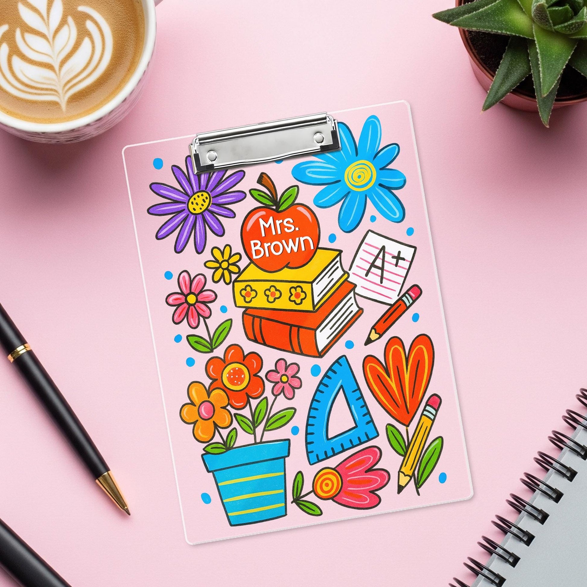 Personalized Teacher Clipboard, Colorful Floral Classroom Supplies Design, Custom Gift for Back to School or Appreciation Gift for Teachers