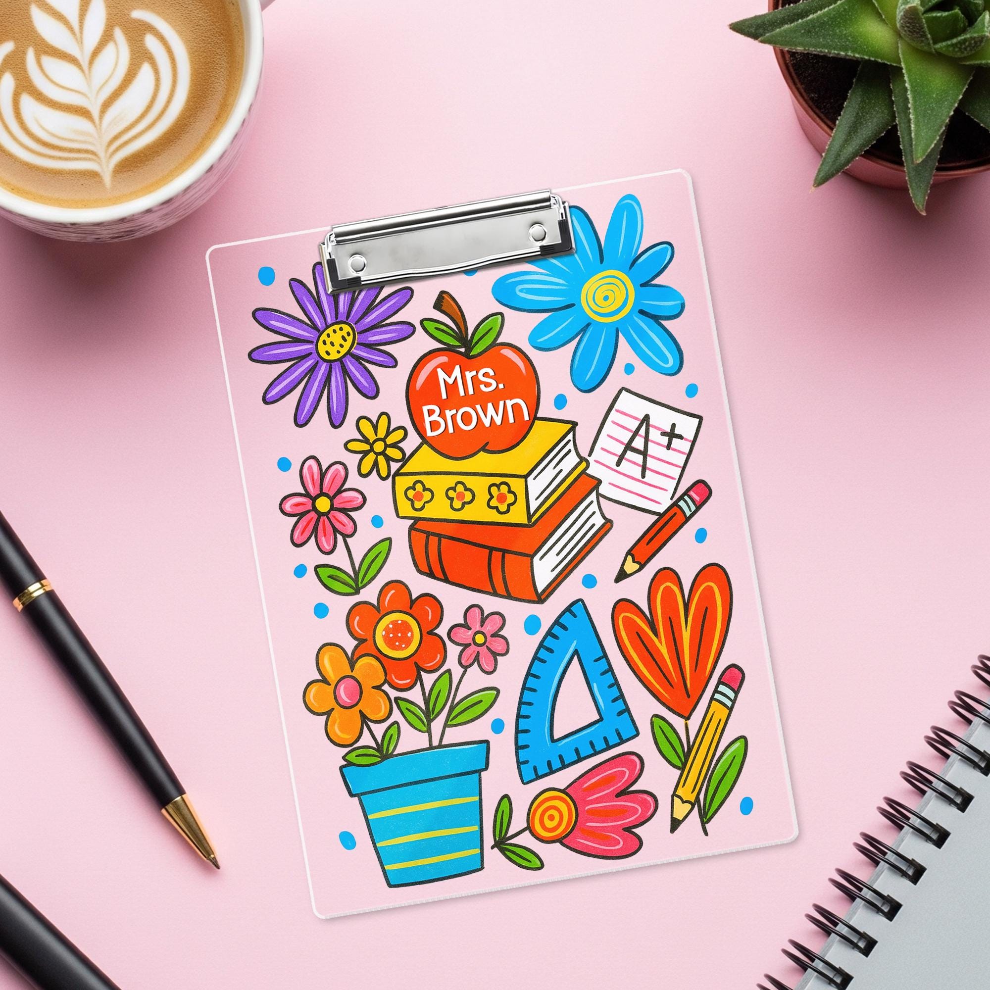 Personalized Teacher Clipboard, Colorful Floral Classroom Supplies Design, Custom Gift for Back to School or Appreciation Gift for Teachers