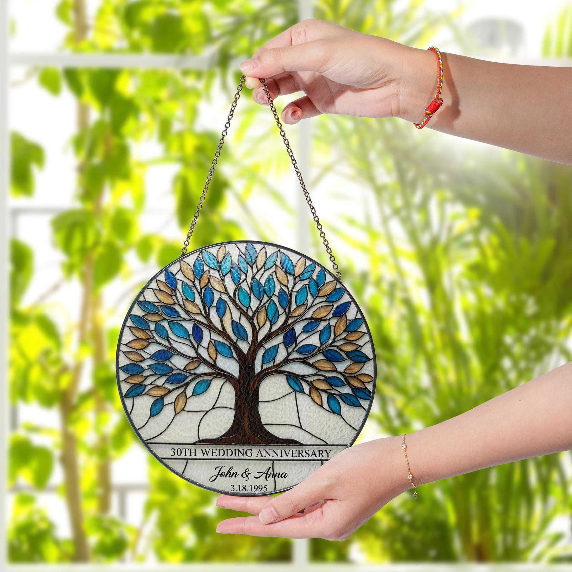30th Anniversary Glass suncatcher Gift, Custom Tree of Life Suncatcher, Personalized Wedding Anniversary Gift for Parents or Couple