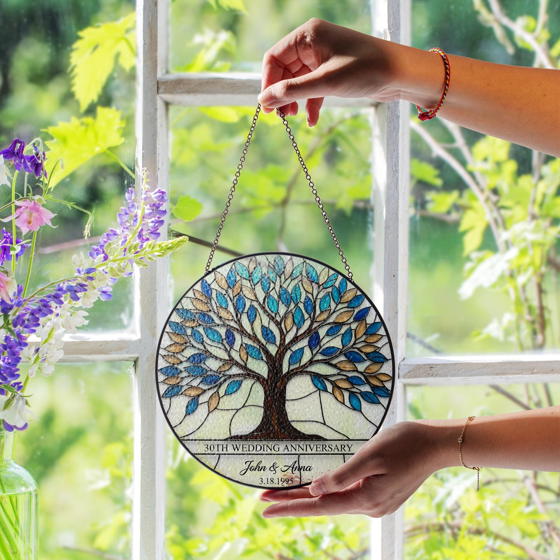 30th Anniversary Glass suncatcher Gift, Custom Tree of Life Suncatcher, Personalized Wedding Anniversary Gift for Parents or Couple