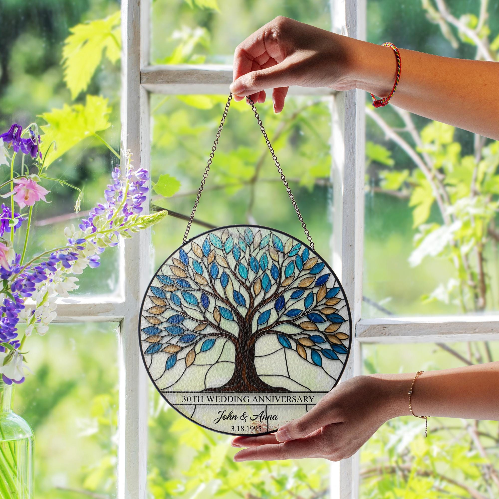 30th Anniversary Glass suncatcher Gift, Custom Tree of Life Suncatcher, Personalized Wedding Anniversary Gift for Parents or Couple
