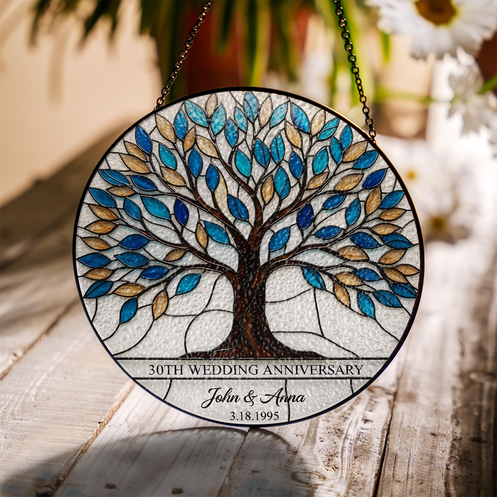 30th Anniversary Glass suncatcher Gift, Custom Tree of Life Suncatcher, Personalized Wedding Anniversary Gift for Parents or Couple