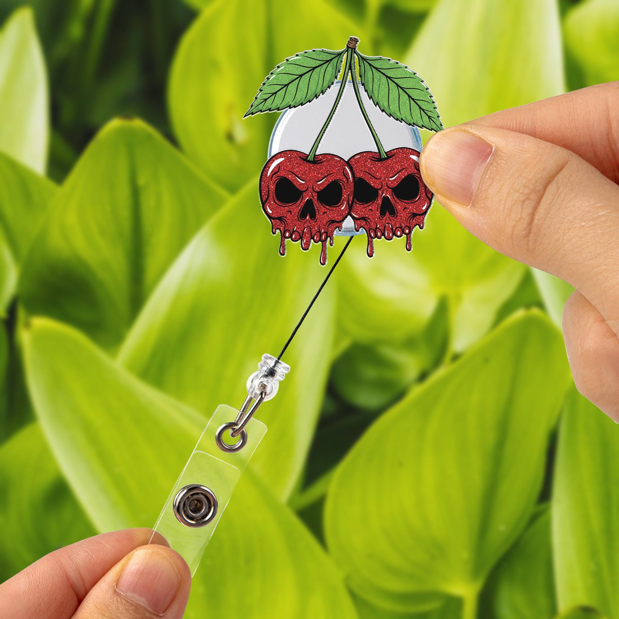 Gothic Cherry Skull Badge Reel, Horror ID Clip for Nurses, Creepy Cute Badge Holder, Spooky Work Accessory, Halloween Gift, Badge Reel Gift