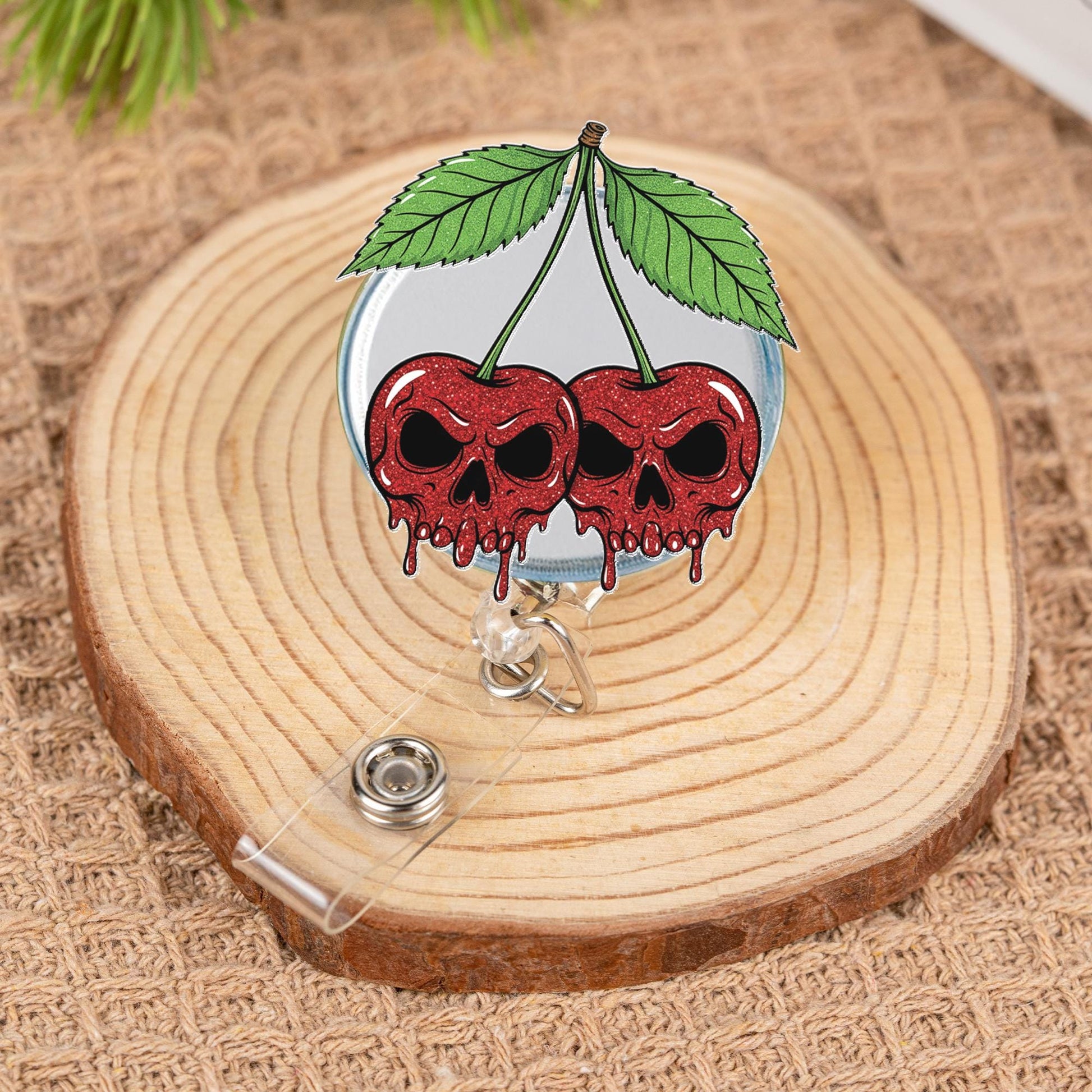 Gothic Cherry Skull Badge Reel, Horror ID Clip for Nurses, Creepy Cute Badge Holder, Spooky Work Accessory, Halloween Gift, Badge Reel Gift