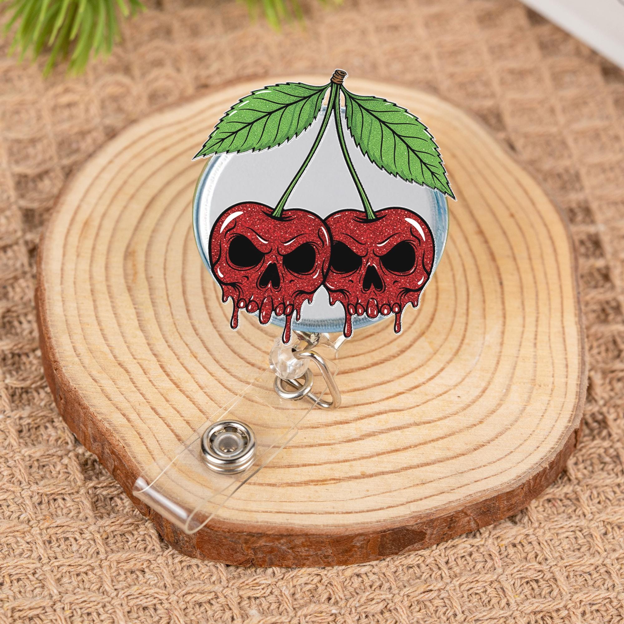 Gothic Cherry Skull Badge Reel, Horror ID Clip for Nurses, Creepy Cute Badge Holder, Spooky Work Accessory, Halloween Gift, Badge Reel Gift