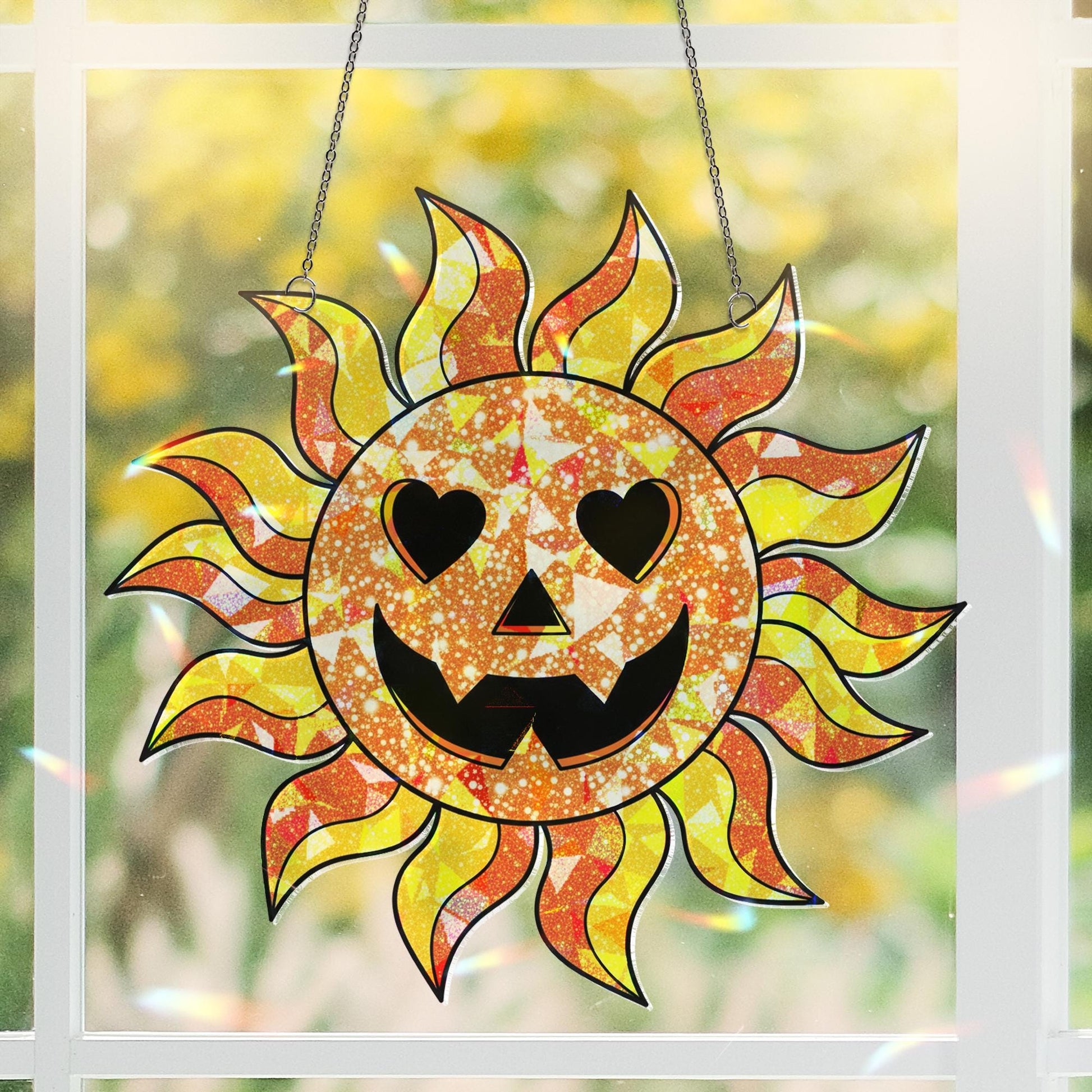 Jack O Lantern Sun Suncatcher, Halloween Sun Window Decor, Cute Fall Pumpkin Ornament, Spooky Sunshine Hanging Decoration, Home Decor