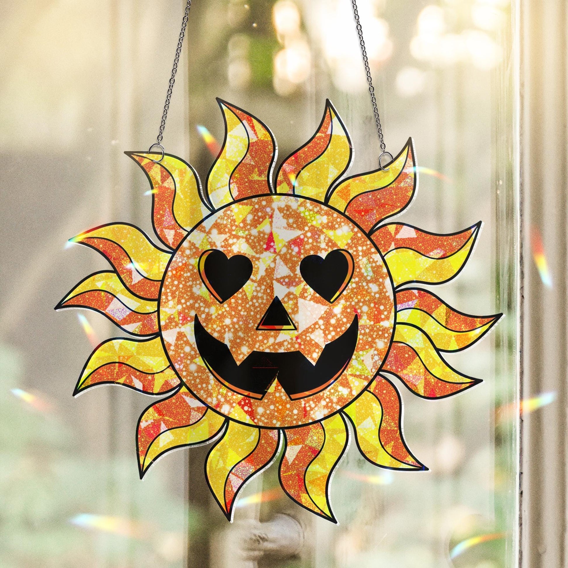Jack O Lantern Sun Suncatcher, Halloween Sun Window Decor, Cute Fall Pumpkin Ornament, Spooky Sunshine Hanging Decoration, Home Decor