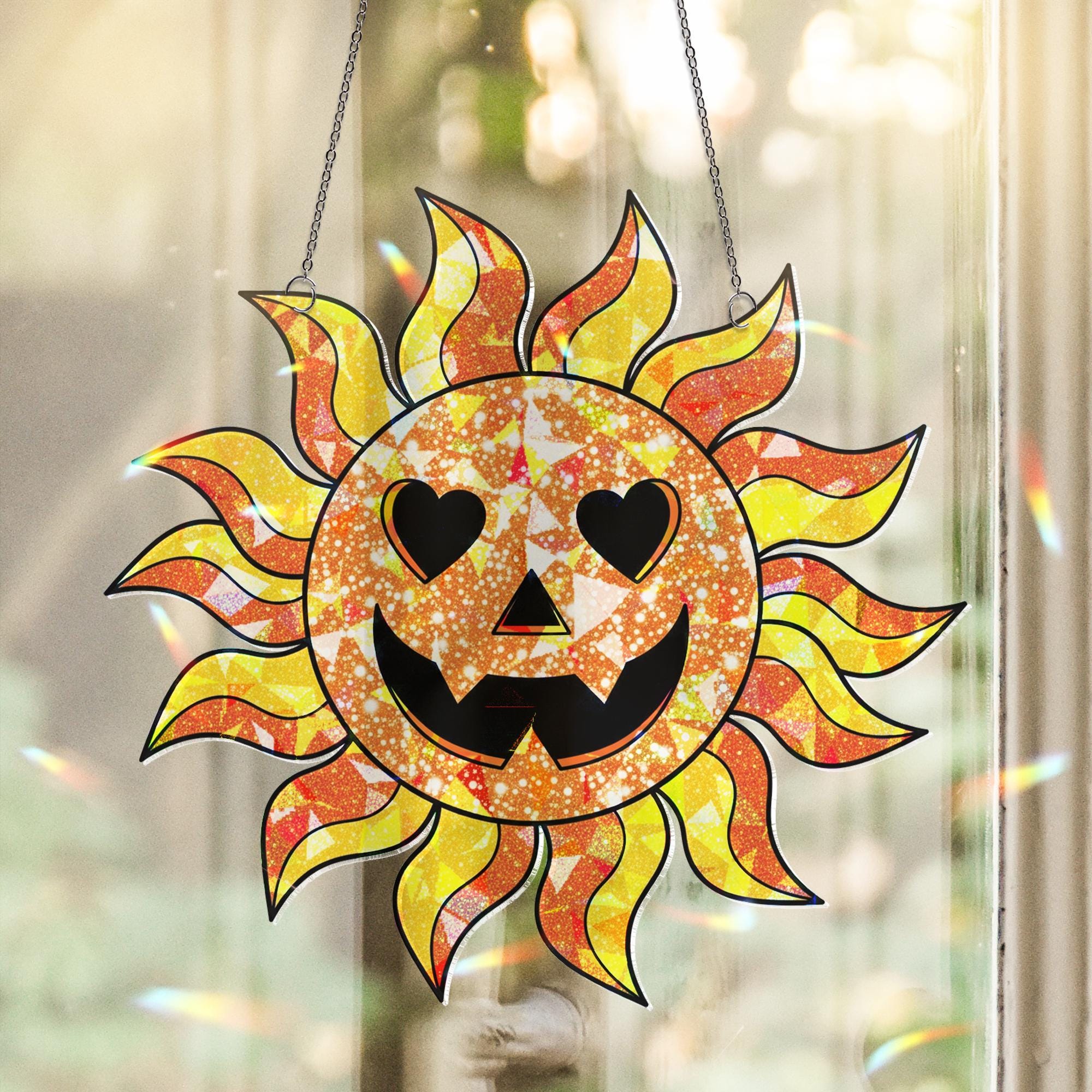 Jack O Lantern Sun Suncatcher, Halloween Sun Window Decor, Cute Fall Pumpkin Ornament, Spooky Sunshine Hanging Decoration, Home Decor