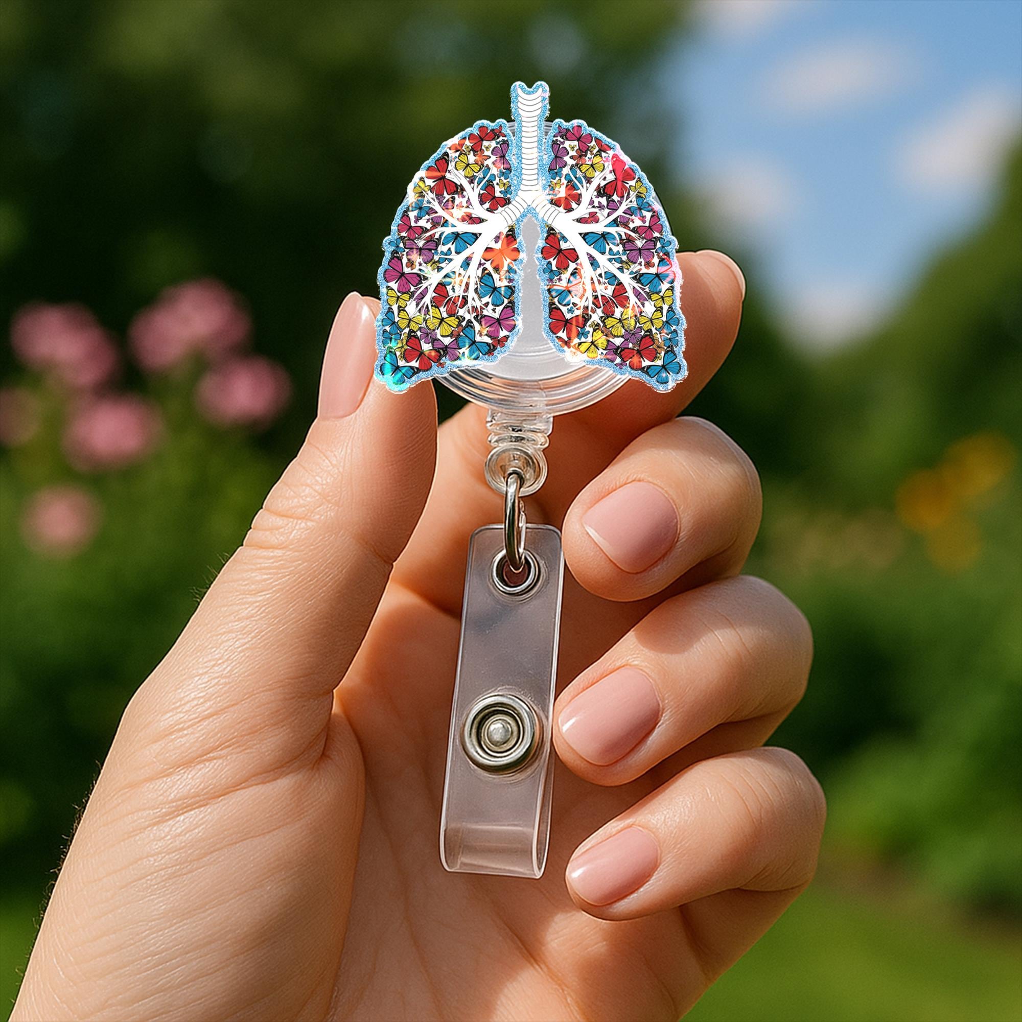 Floral Lungs Badge Reel, Respiratory Nurse ID Clip, Pulmonologist Gift, Cute Medical Badge Holder, Colorful Anatomy Accessory, Nurse Gift