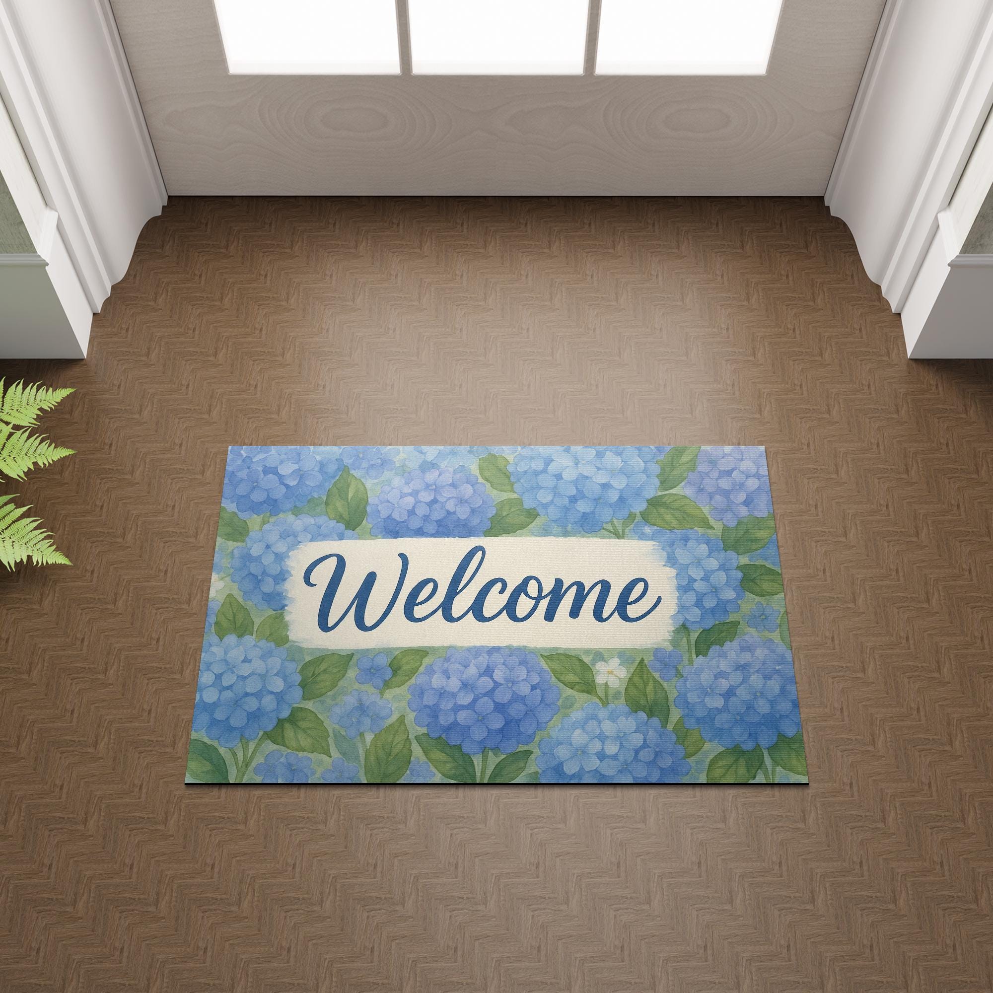 Hydrangea Welcome Doormat, Floral Front Porch Rug, Blue Flower Entry Mat, Spring Summer Door Decor, Watercolor Welcome Mat