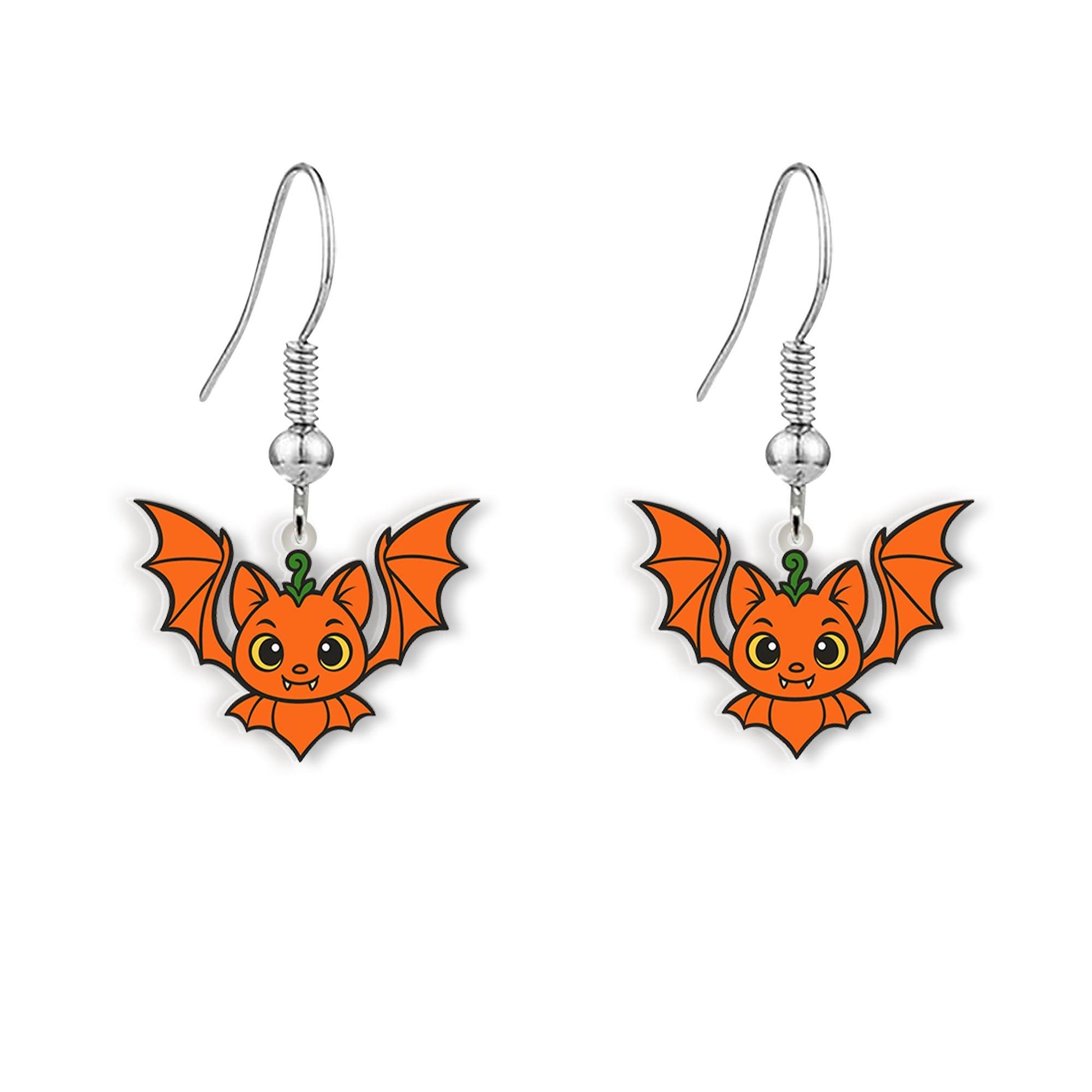 Cute Pumpkin Bat Earrings, Halloween Dangle Earrings, Spooky Bat Jewelry, Fall Pumpkin Jewelry, Kawaii Halloween Accessory