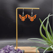 Cute Pumpkin Bat Earrings, Halloween Dangle Earrings, Spooky Bat Jewelry, Fall Pumpkin Jewelry, Kawaii Halloween Accessory