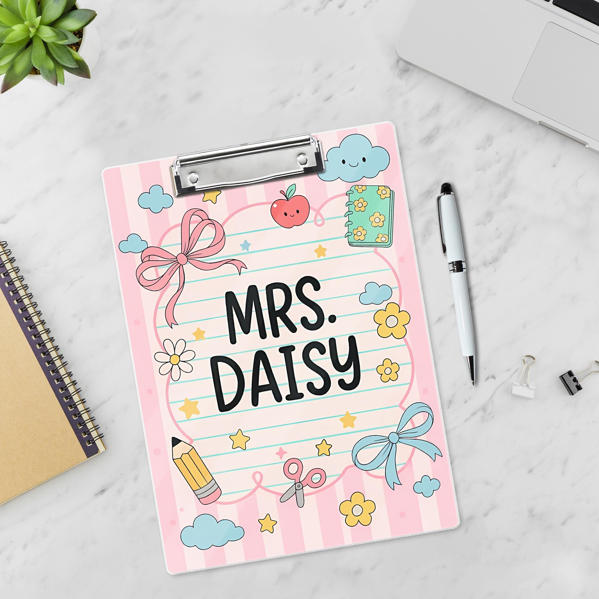 Personalized Teacher Clipboard, Cute Custom Name Clipboard, Kawaii Teacher Gift, Back to School Stationery, Classroom Decor