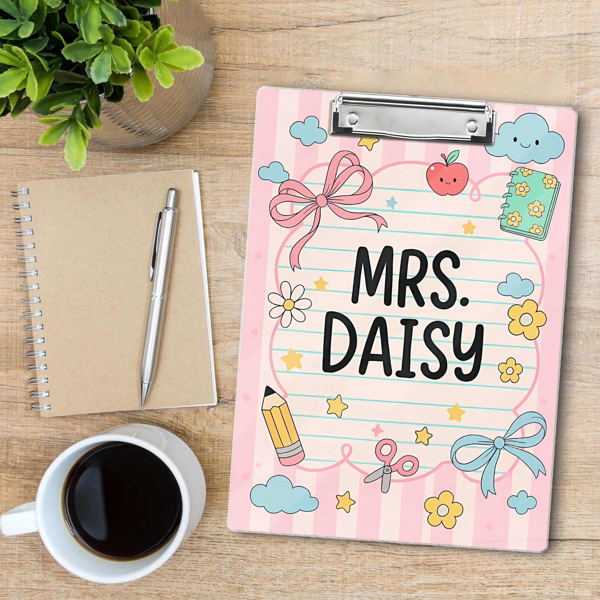 Personalized Teacher Clipboard, Cute Custom Name Clipboard, Kawaii Teacher Gift, Back to School Stationery, Classroom Decor
