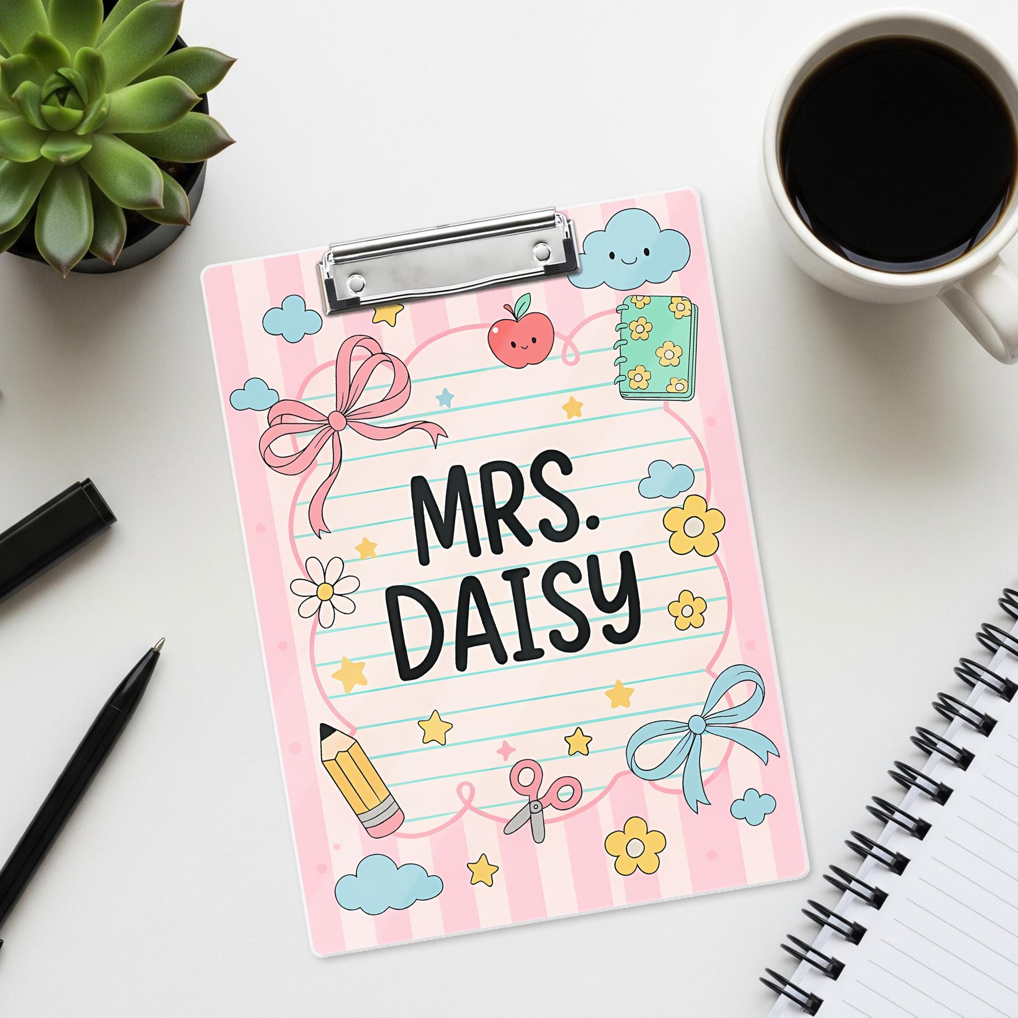 Personalized Teacher Clipboard, Cute Custom Name Clipboard, Kawaii Teacher Gift, Back to School Stationery, Classroom Decor