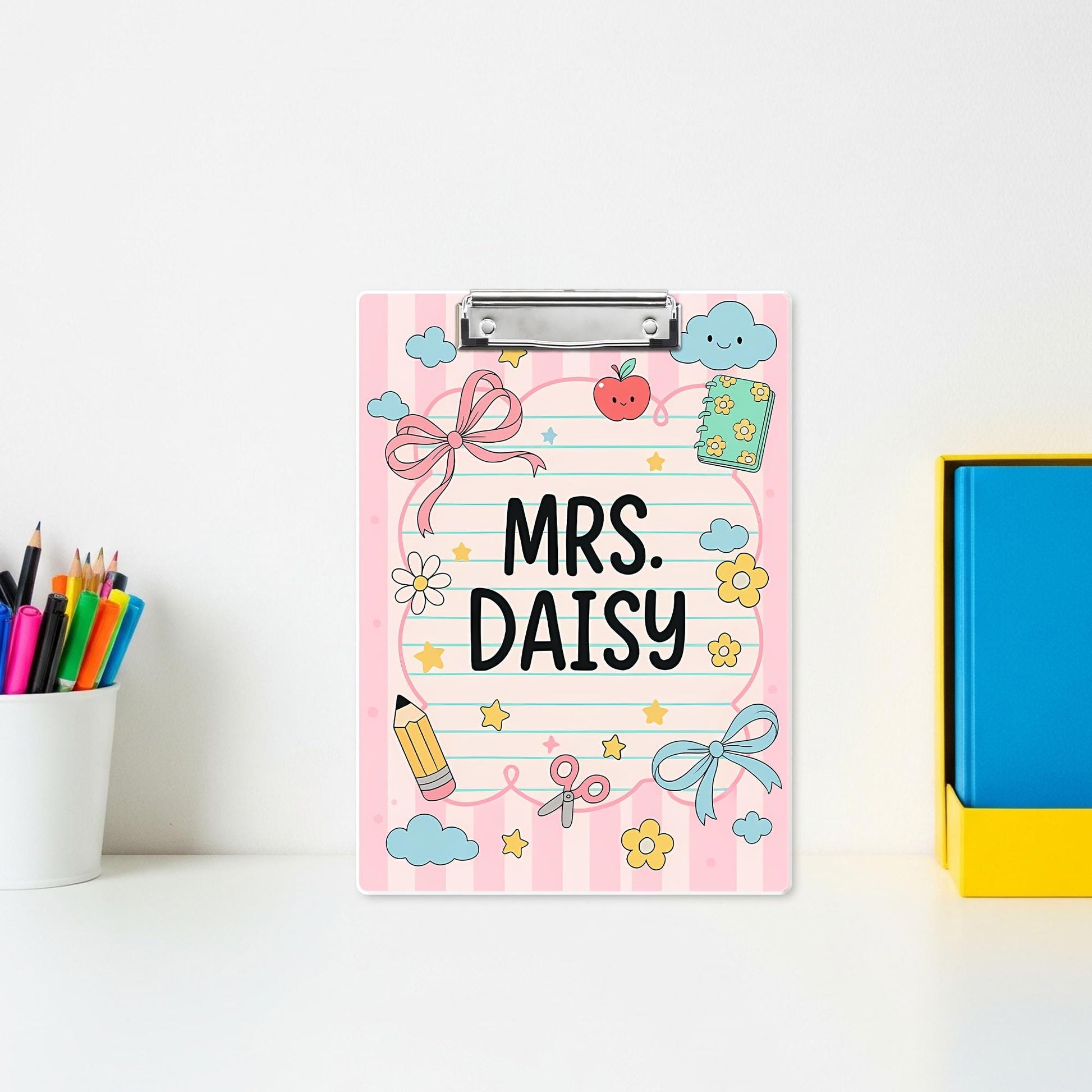 Personalized Teacher Clipboard, Cute Custom Name Clipboard, Kawaii Teacher Gift, Back to School Stationery, Classroom Decor
