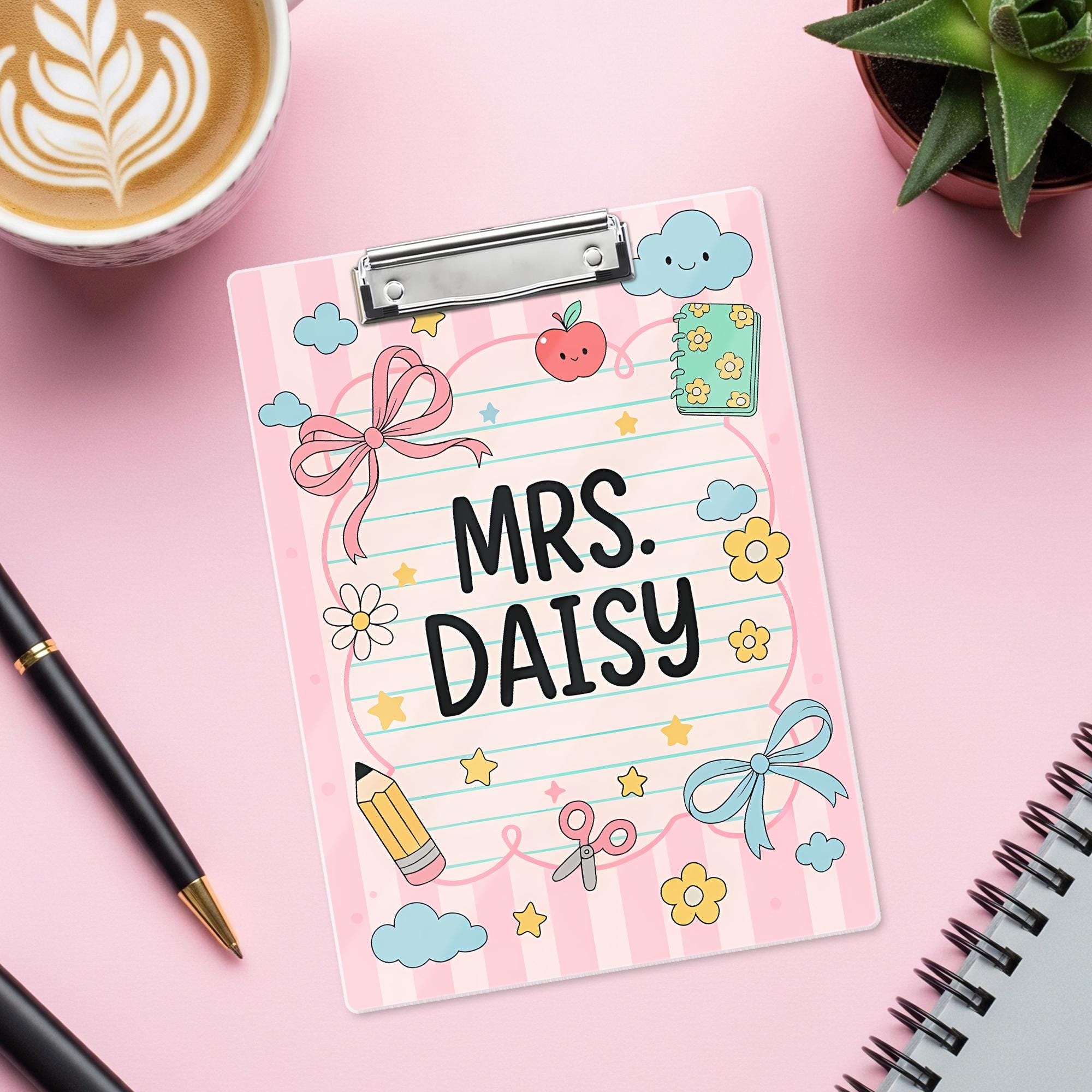 Personalized Teacher Clipboard, Cute Custom Name Clipboard, Kawaii Teacher Gift, Back to School Stationery, Classroom Decor