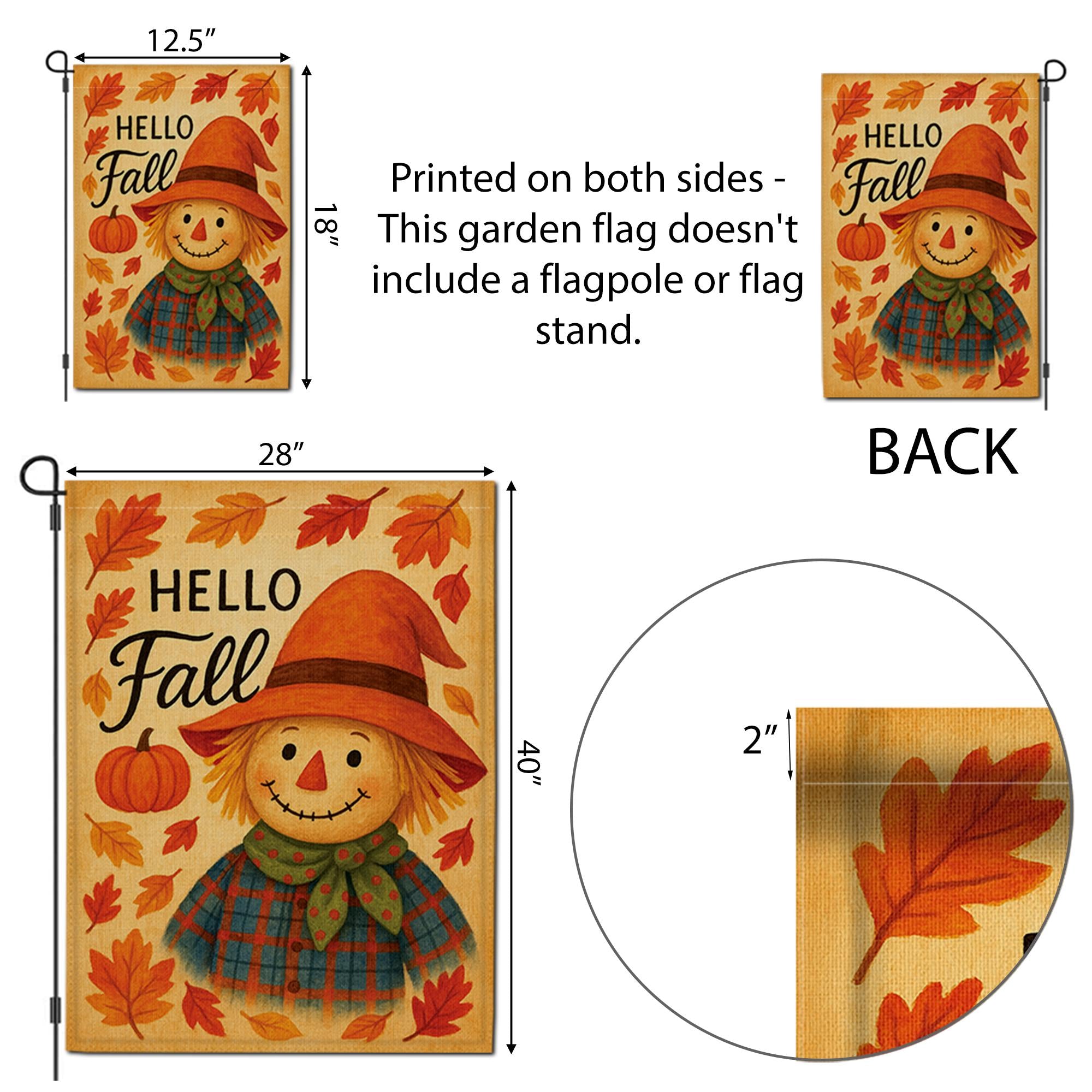 Hello Fall Garden Flag, Cute Scarecrow Yard Decor, Autumn Outdoor Flag, Pumpkin Leaf Lawn Sign, Rustic Fall Porch Decoration