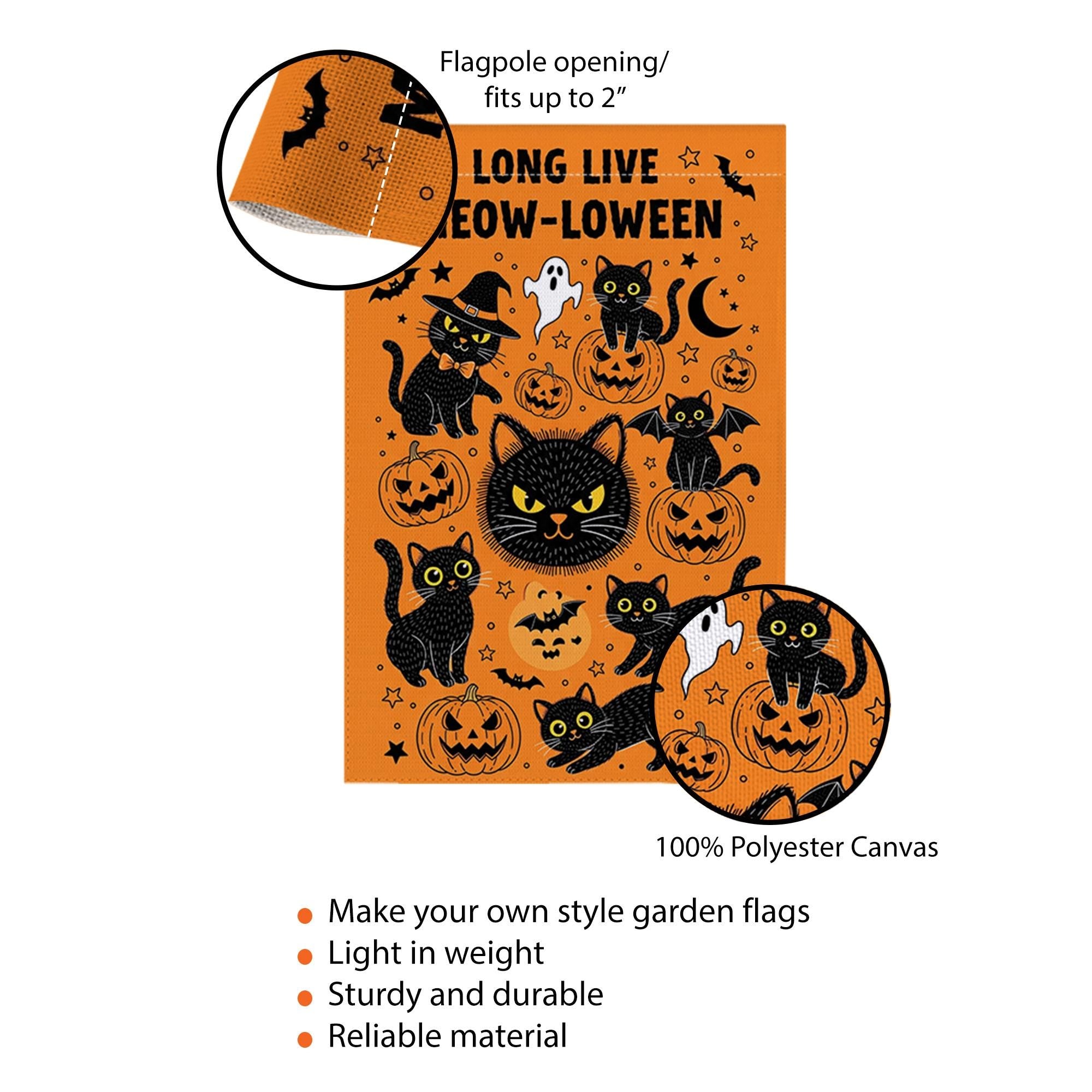 Meowloween Garden Flag, Halloween Cat Yard Flag, Cute Black Cat Pumpkin Outdoor Decor, Funny Spooky Fall Porch Decoration, Fall Cat Decor