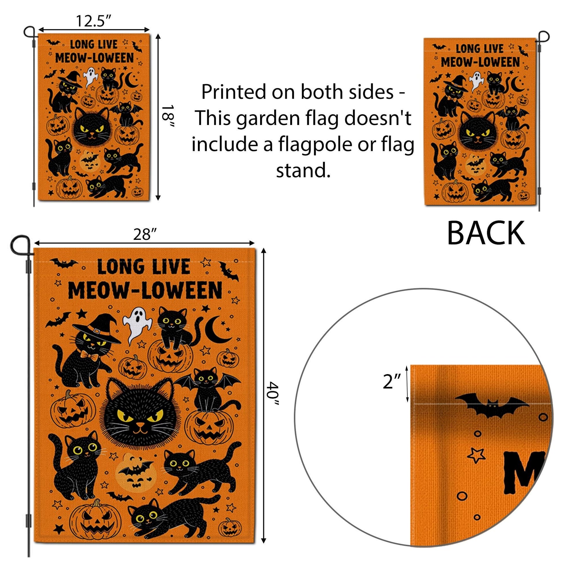 Meowloween Garden Flag, Halloween Cat Yard Flag, Cute Black Cat Pumpkin Outdoor Decor, Funny Spooky Fall Porch Decoration, Fall Cat Decor
