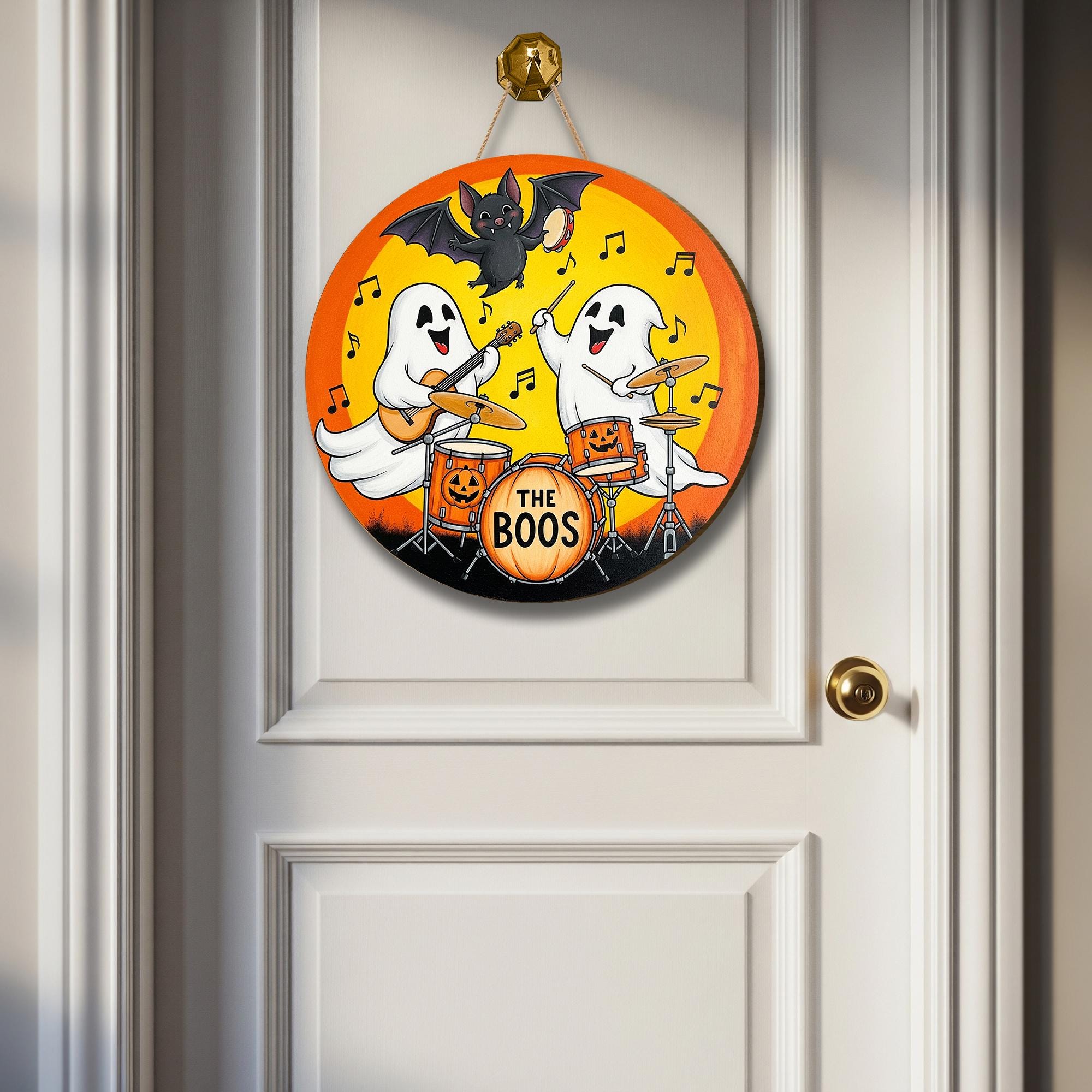 Funny Halloween Ghost Band Door Sign - The Boos Music Wall Decor - Cute Ghost Halloween Party Hanger