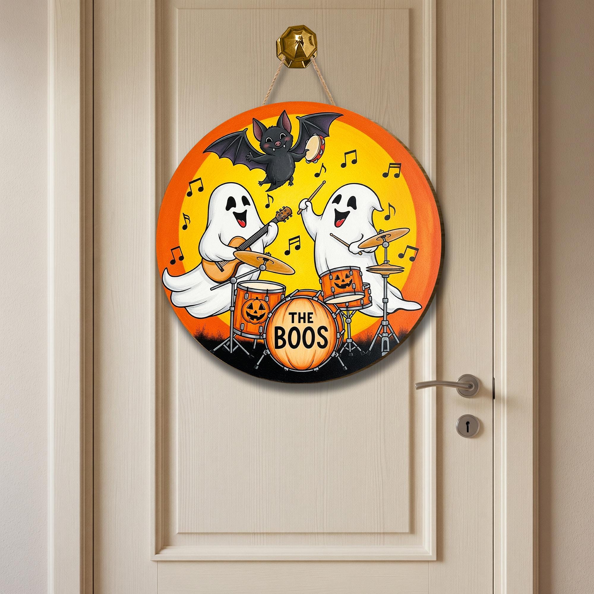 Funny Halloween Ghost Band Door Sign - The Boos Music Wall Decor - Cute Ghost Halloween Party Hanger