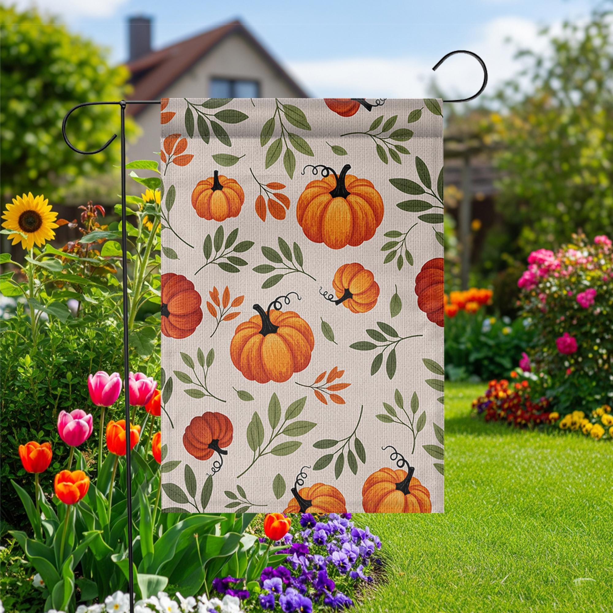 Fall Pumpkin Garden Flag – Autumn Leaves Yard Decor – Halloween Outdoor Decoration – Rustic Harvest Seasonal Welcome Sign for Porch or Lawn