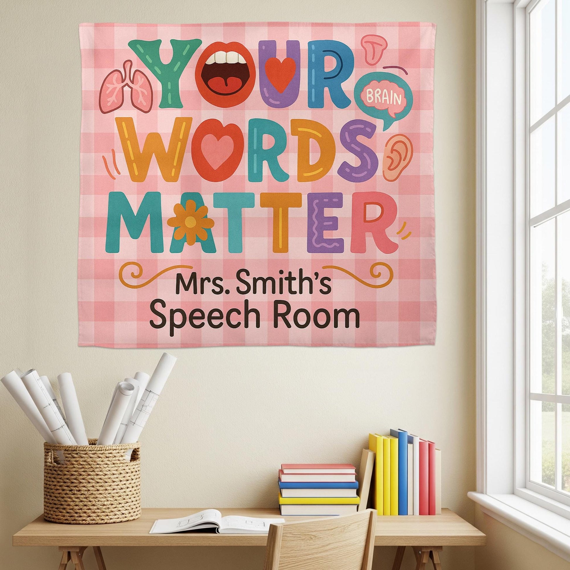 Speech Room Tapestry, Your Words Matter Banner, SLP Classroom Wall Decor, Personalized Speech Therapy Sign for Teachers