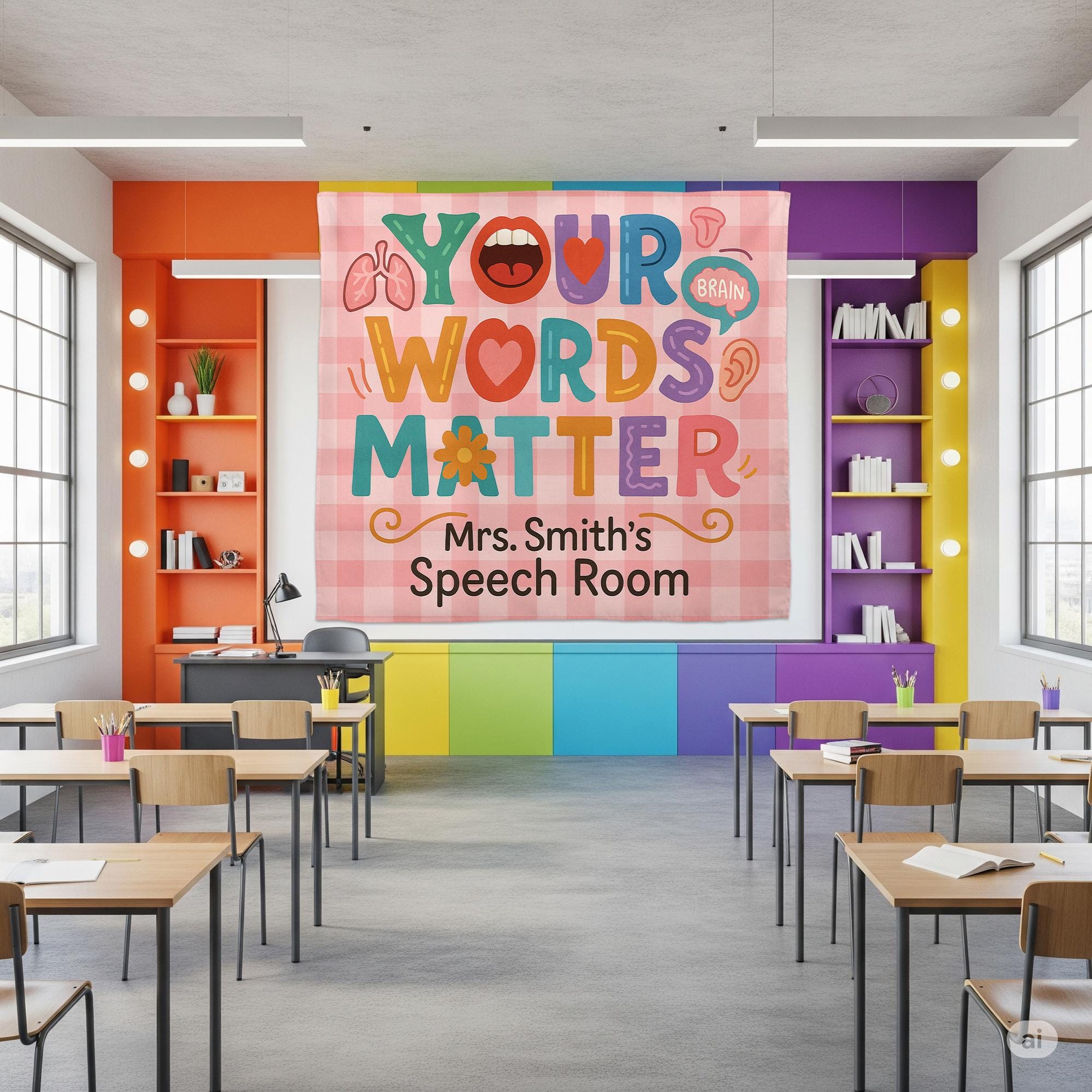 Speech Room Tapestry, Your Words Matter Banner, SLP Classroom Wall Decor, Personalized Speech Therapy Sign for Teachers