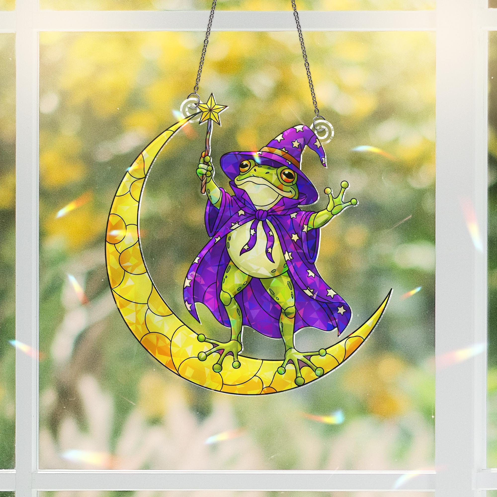 Magical Wizard Frog on Moon Ornament | Witchy Fantasy Decor | Celestial Animal Art | Cute Sorcerer Gift
