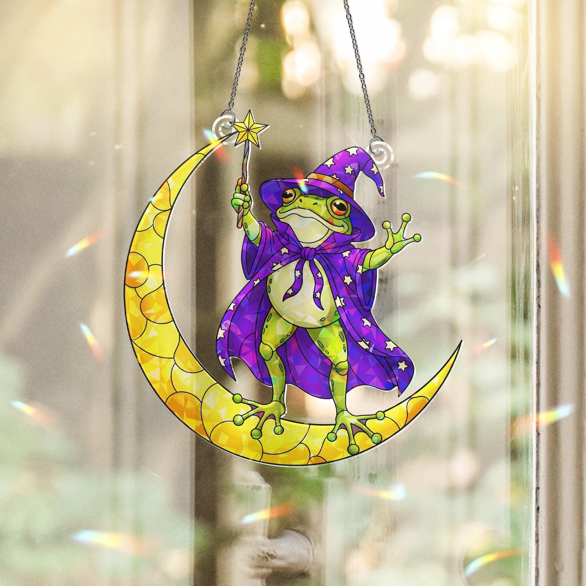 Magical Wizard Frog on Moon Ornament | Witchy Fantasy Decor | Celestial Animal Art | Cute Sorcerer Gift