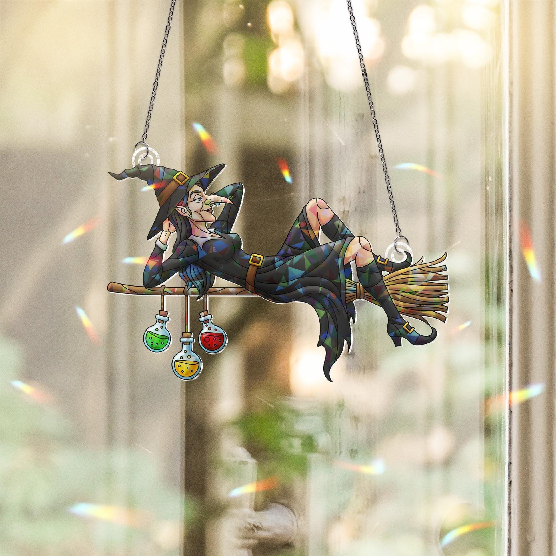 Relaxing Witch on Broom Ornament | Halloween Decor | Unique Spooky Art | Mystical Home Accent | Quirky Gift
