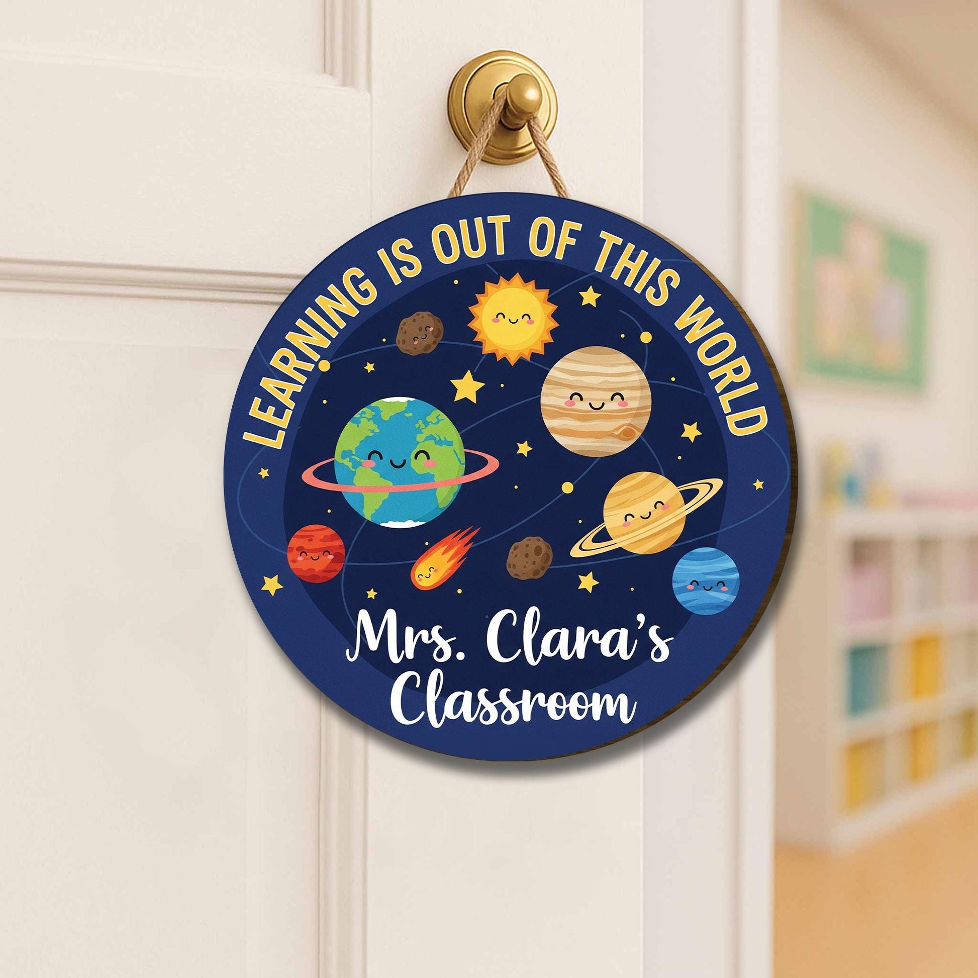 Personalized Teacher Wooden Sign, Solar System Teacher Door Sign, Teacher Appreciation Gift, Welcome Classroom Sign, Science Teacher Gift