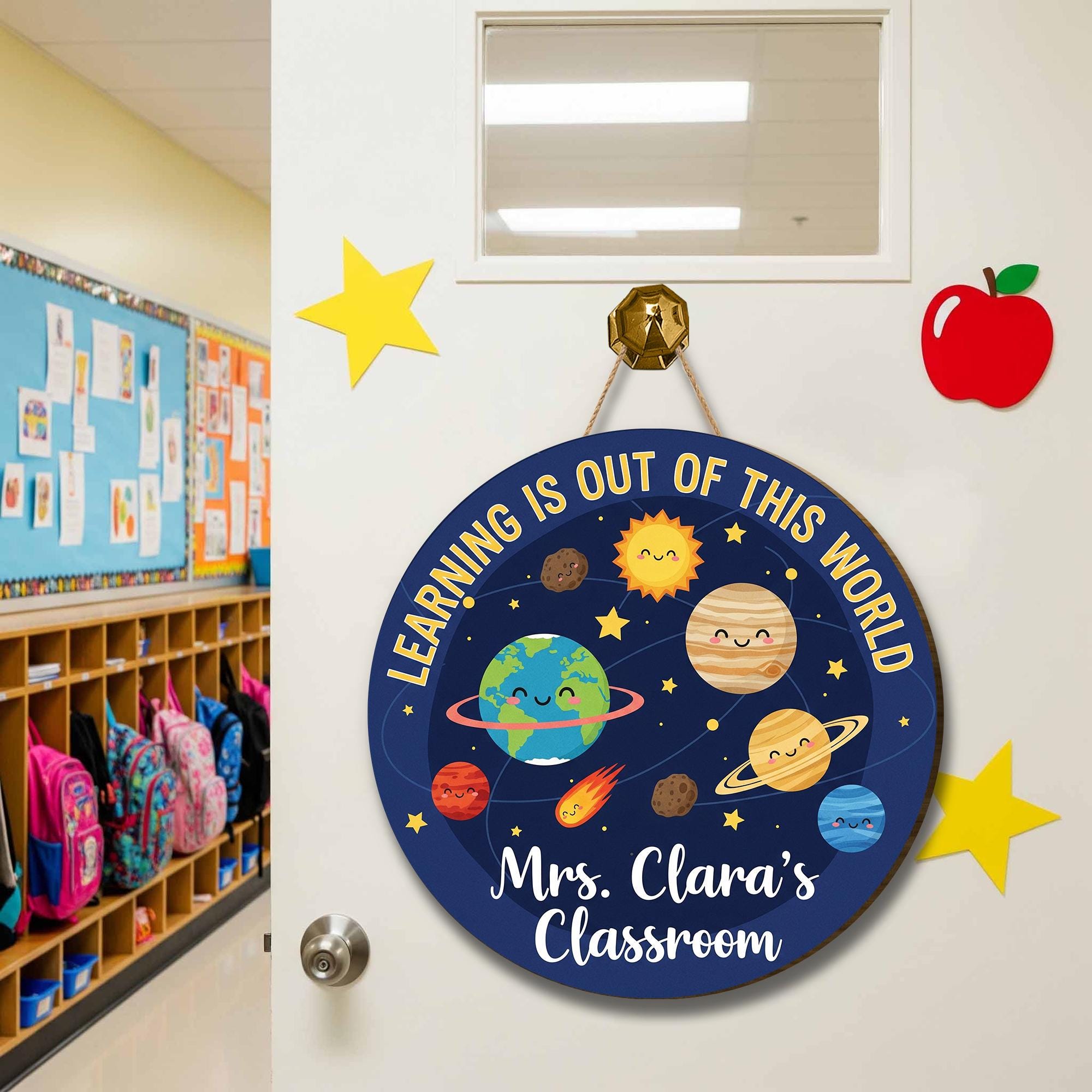 Personalized Teacher Wooden Sign, Solar System Teacher Door Sign, Teacher Appreciation Gift, Welcome Classroom Sign, Science Teacher Gift