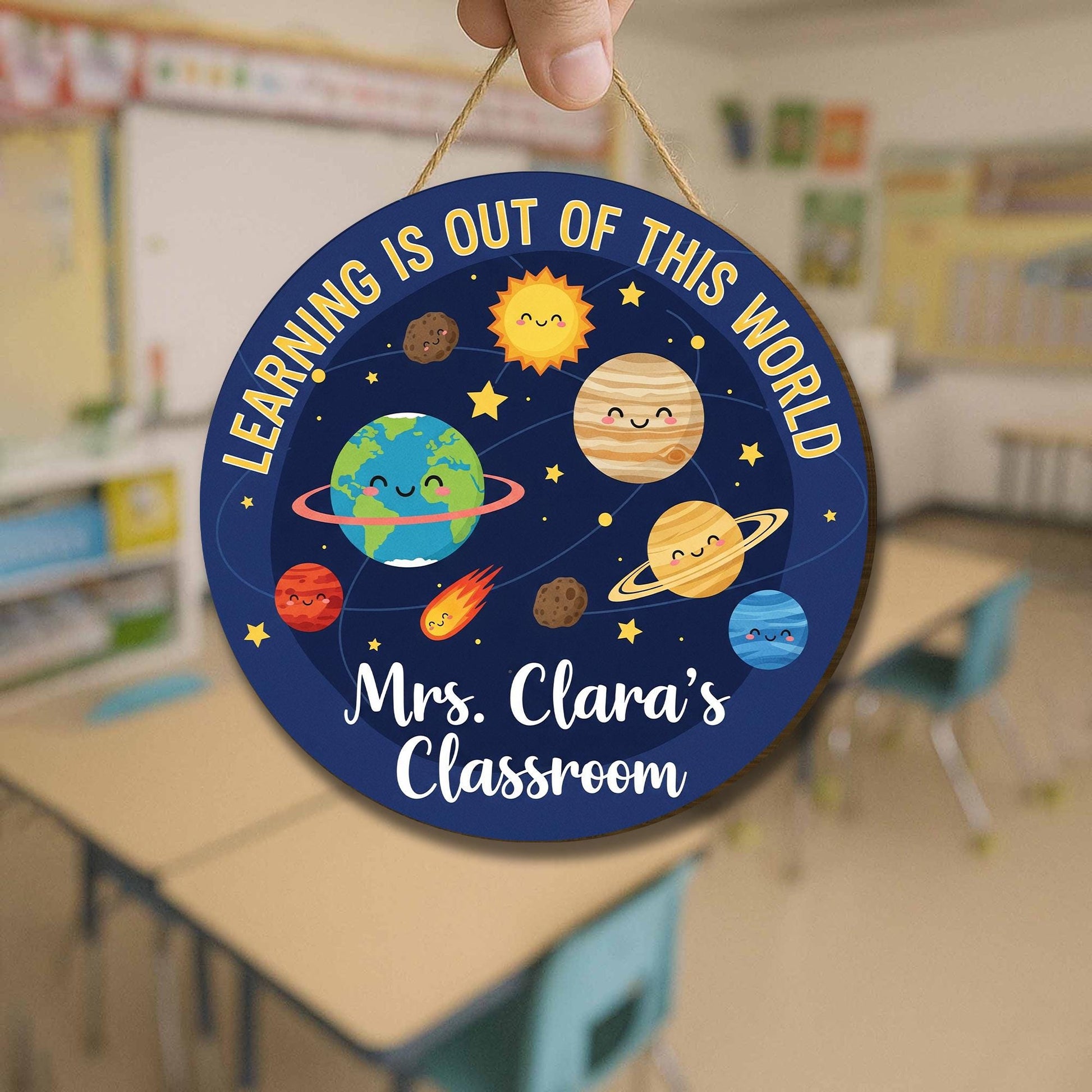 Personalized Teacher Wooden Sign, Solar System Teacher Door Sign, Teacher Appreciation Gift, Welcome Classroom Sign, Science Teacher Gift
