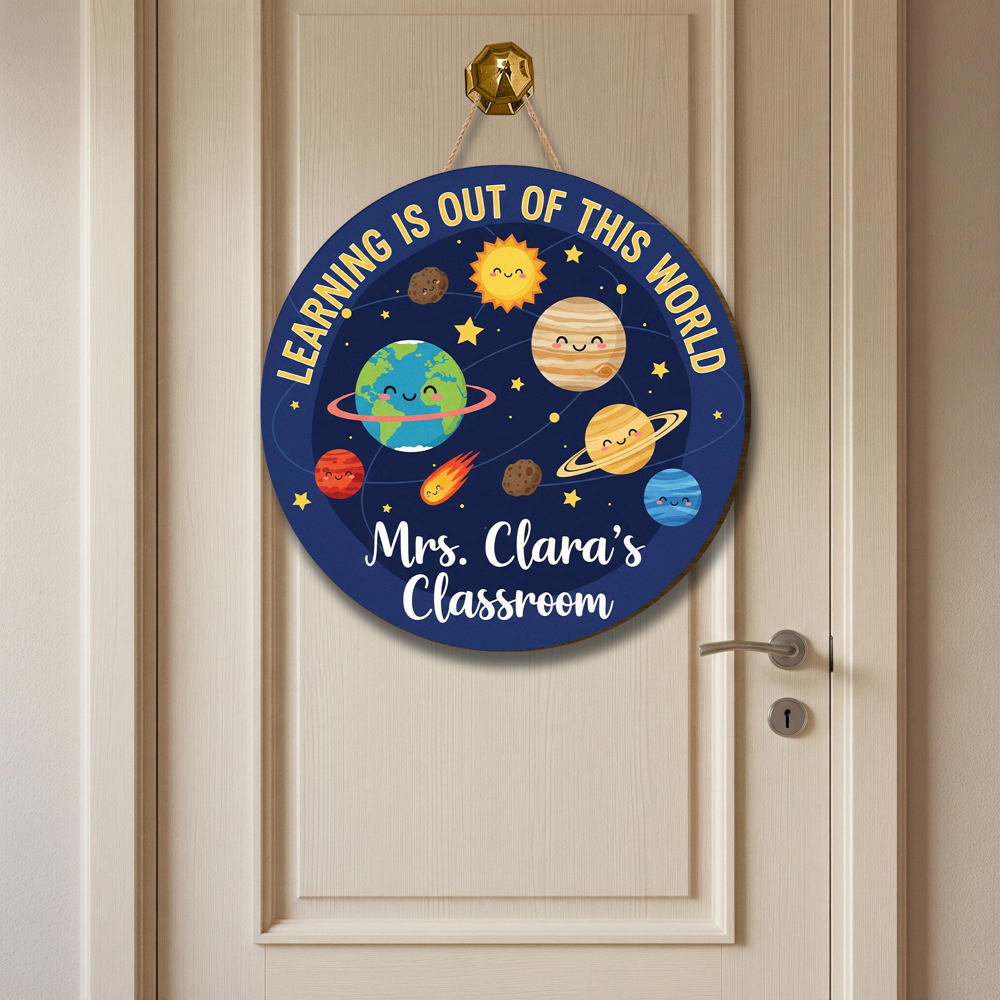 Personalized Teacher Wooden Sign, Solar System Teacher Door Sign, Teacher Appreciation Gift, Welcome Classroom Sign, Science Teacher Gift