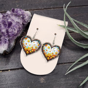Autumn Heart Leaf Earrings – Fall Stained Glass Style Dangle Earrings, Rustic Maple Leaf Jewelry, Autumn Gift for Her, Thanksgiving Style