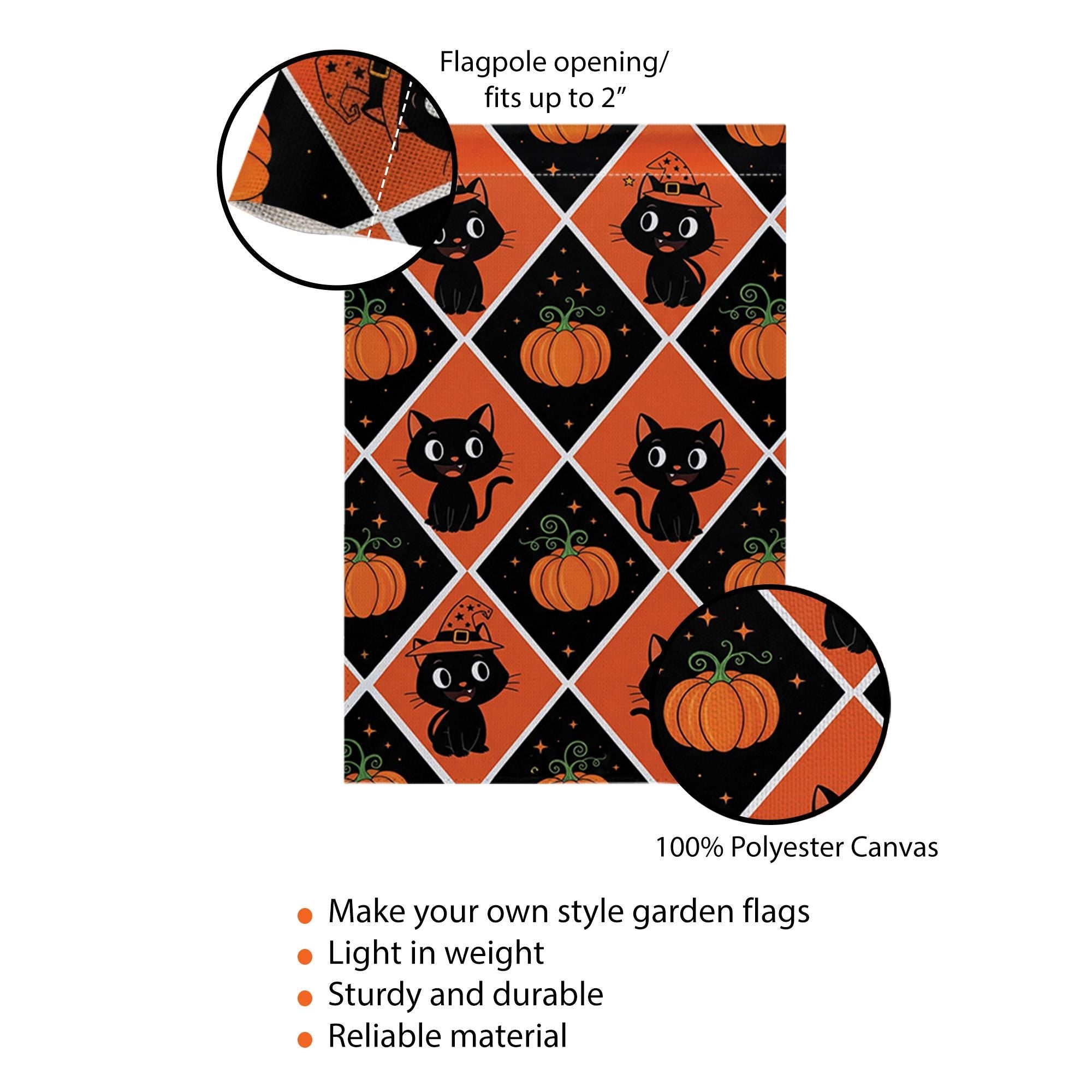 Black Cat Pumpkin Halloween Garden Flag – Cute Fall Outdoor Yard Decor, Witch Cat and Pumpkin Pattern Flag for Porch or Lawn Display