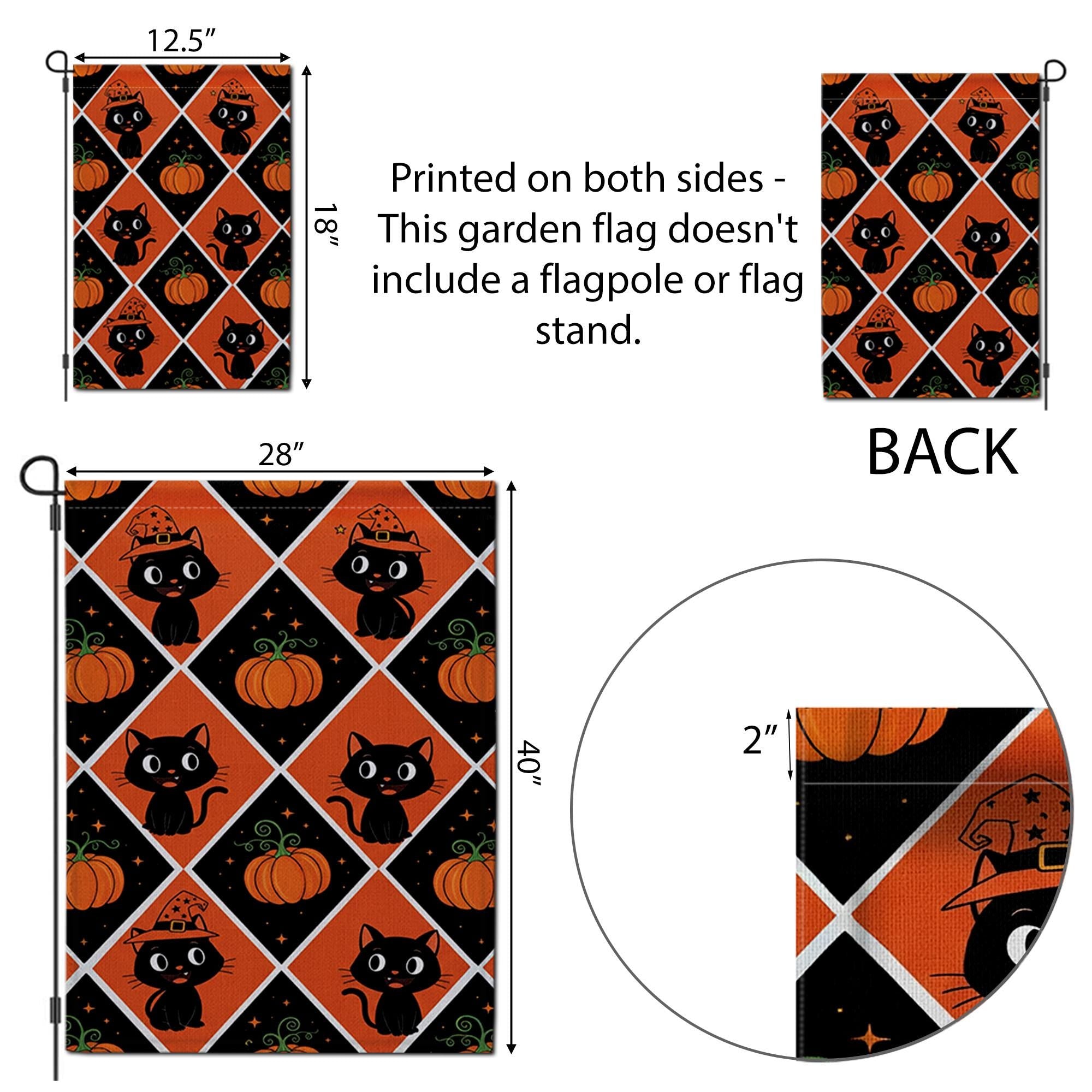 Black Cat Pumpkin Halloween Garden Flag – Cute Fall Outdoor Yard Decor, Witch Cat and Pumpkin Pattern Flag for Porch or Lawn Display