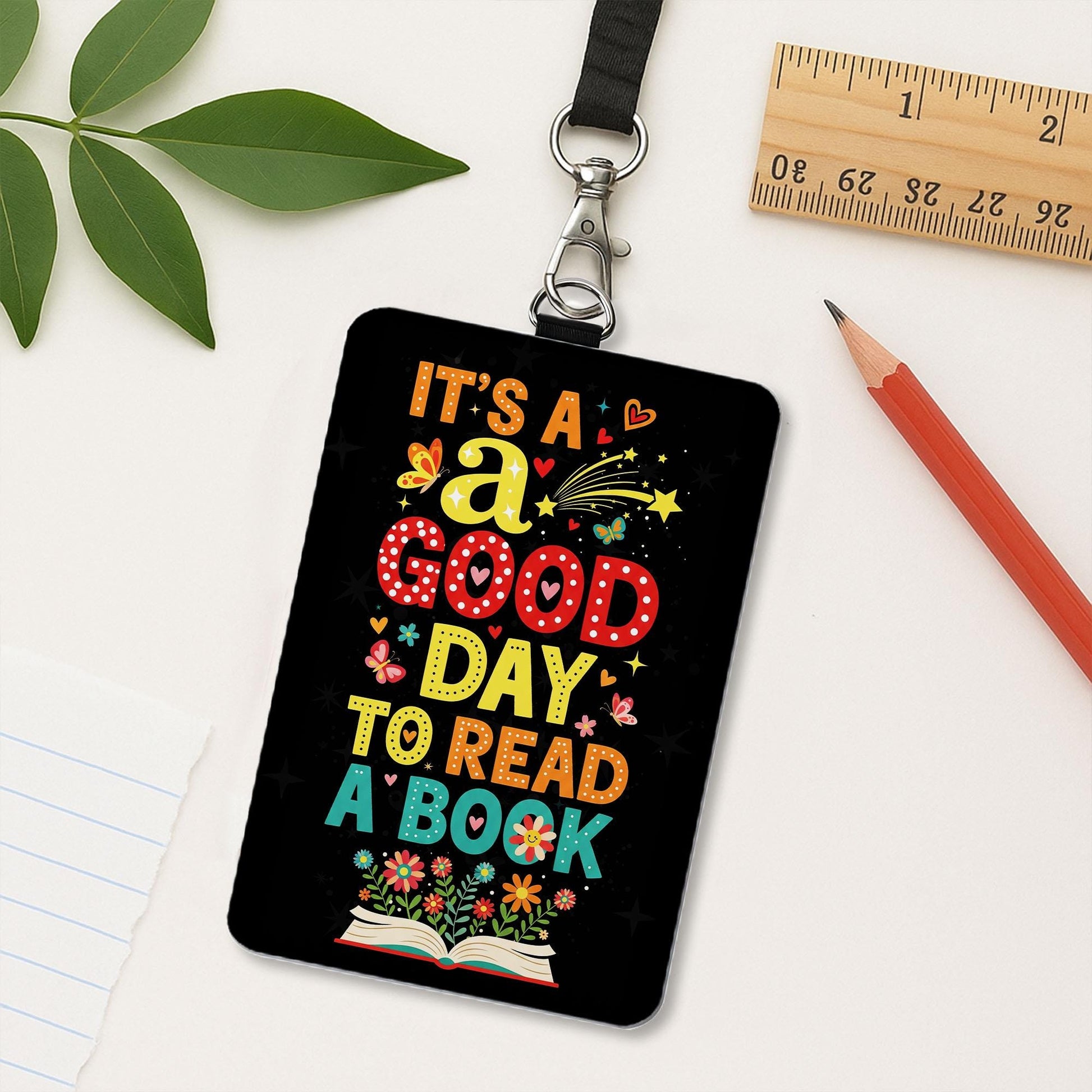 It's a Good Day to Read a Book Badge Reel – Colorful Teacher ID Holder – Librarian Gift – Reading Theme Lanyard Accessory, School Supplies